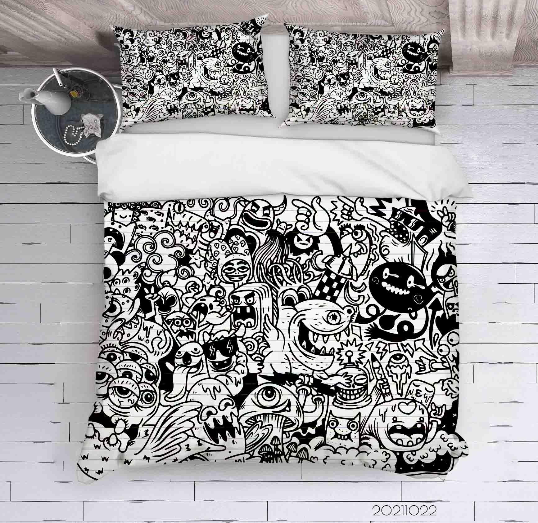 3D Abstract Gray Monster Graffiti Quilt Cover Set Bedding Set Duvet Cover Pillowcases 24- Jess Art Decoration