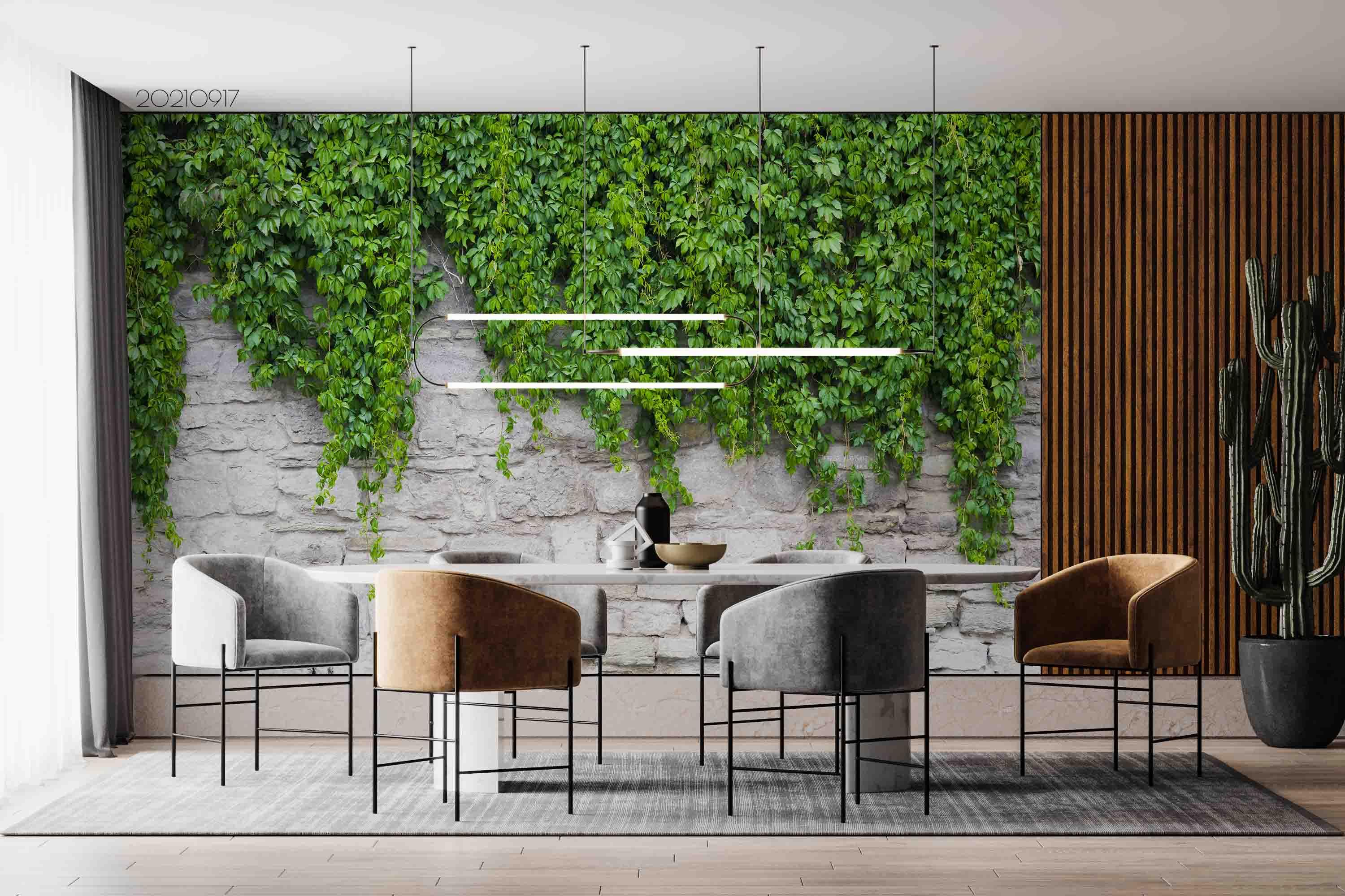 3D Stone Wall Green Plant Wall Mural Wallpaper LQH 69- Jess Art Decoration