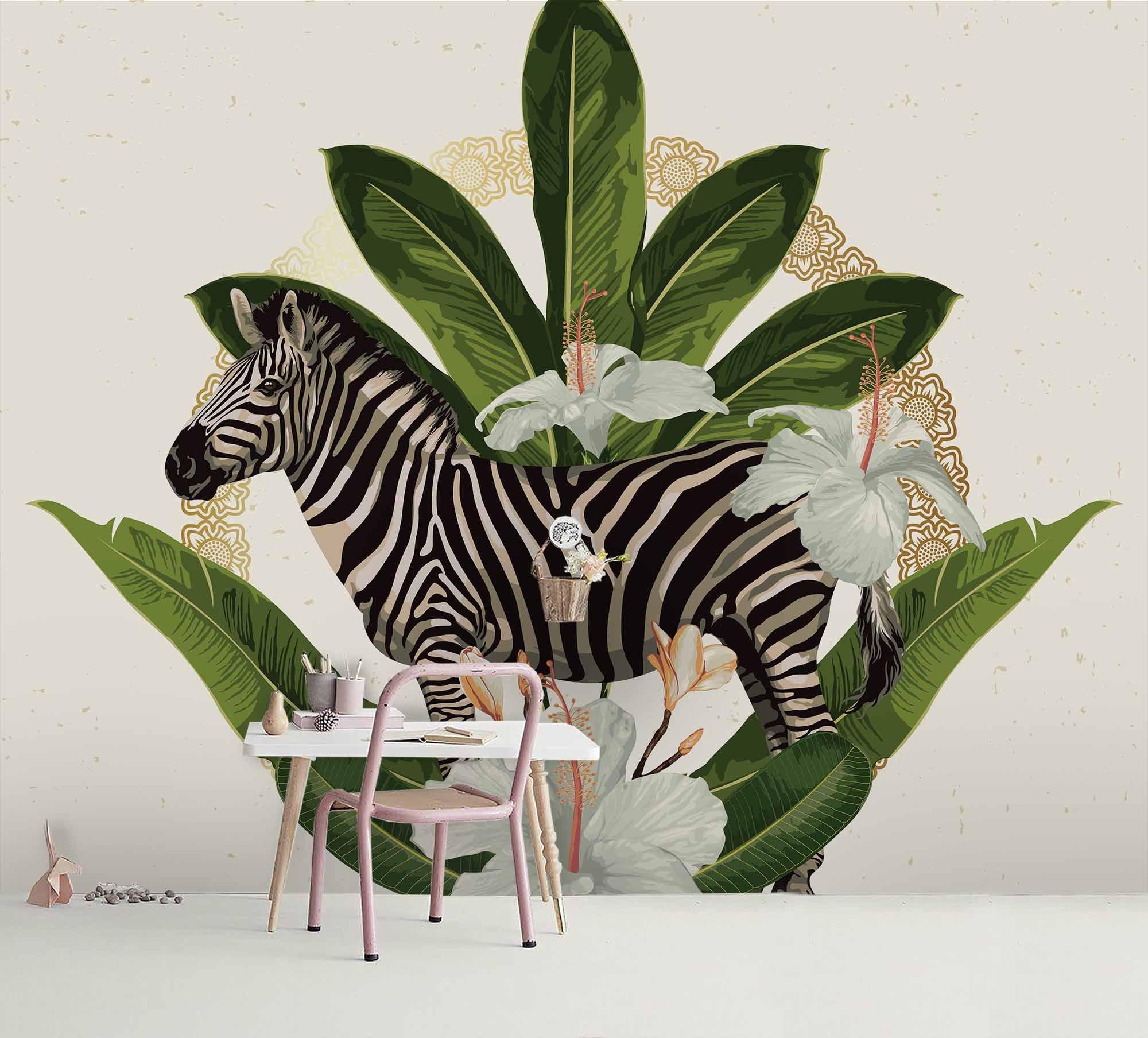 3D Tropical Green Zebra Wall Mural Wallpaper 18 LQH- Jess Art Decoration