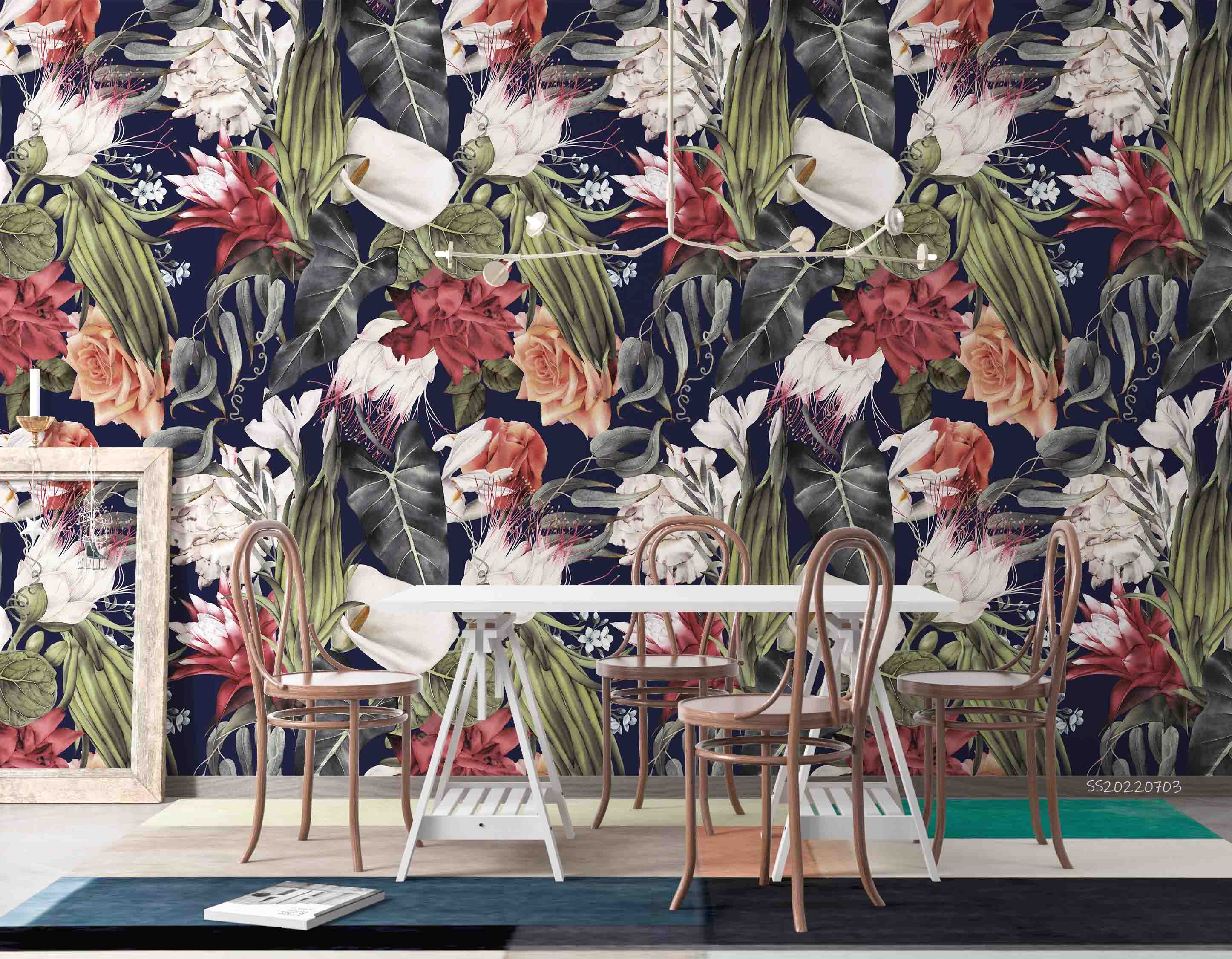 3D Beautiful Colorful Flower Green Leaf Background Wall Mural Wallpaper GD 1067- Jess Art Decoration