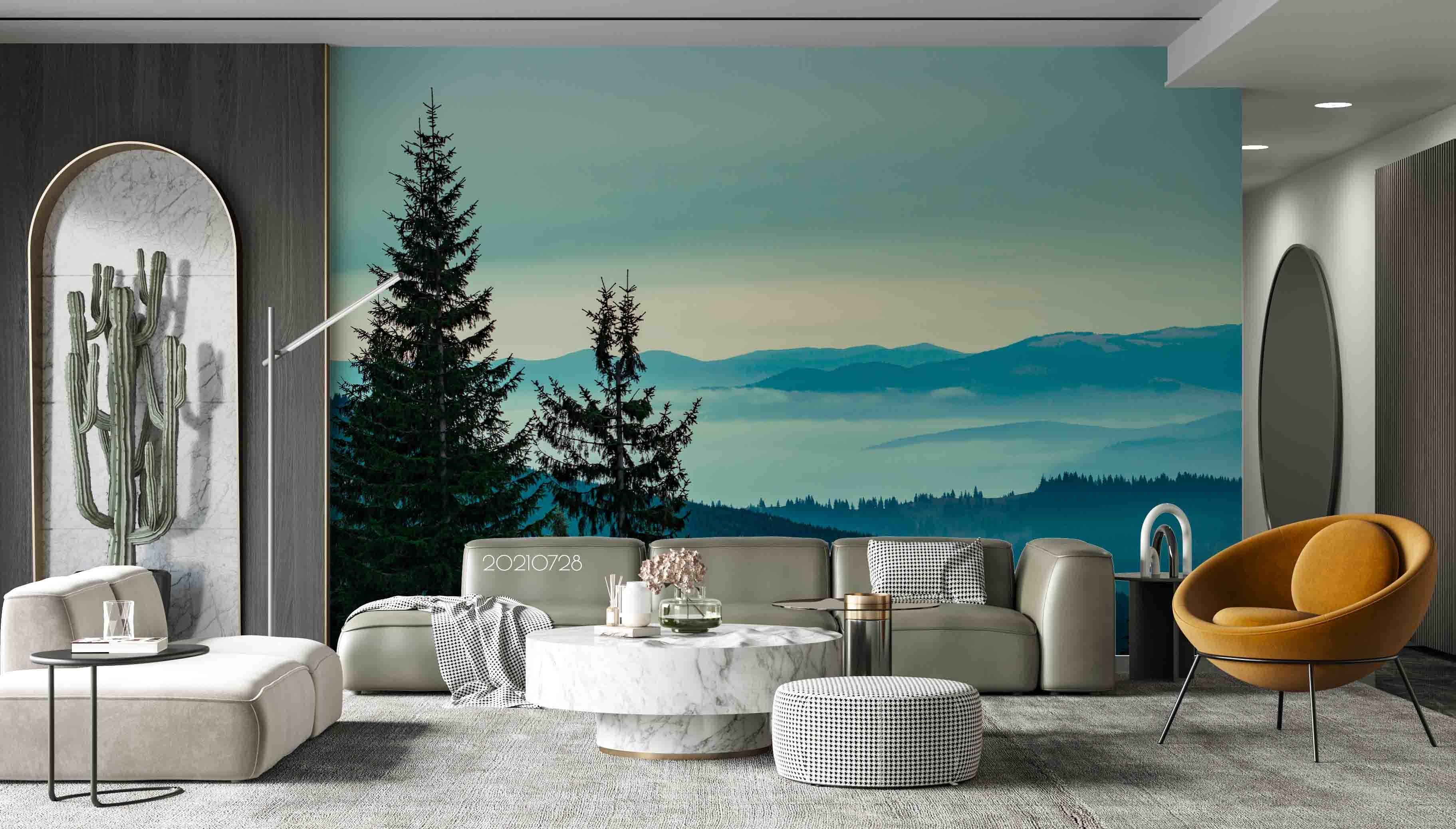 3D Pine Trees Mountain Watercolor Wall Mural Wallpaper 3748- Jess Art Decoration
