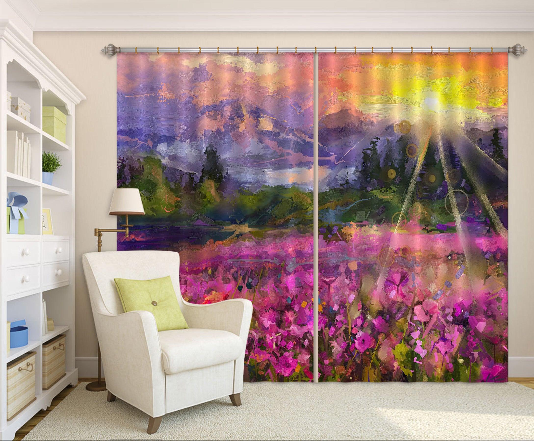3D Landscape Oil Painting Mountain Flowers Curtains and Drapes SF128- Jess Art Decoration