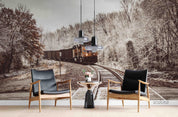 3D Snow Forest Railroad Track Train Wall Mural Wallpaper LQH 46- Jess Art Decoration