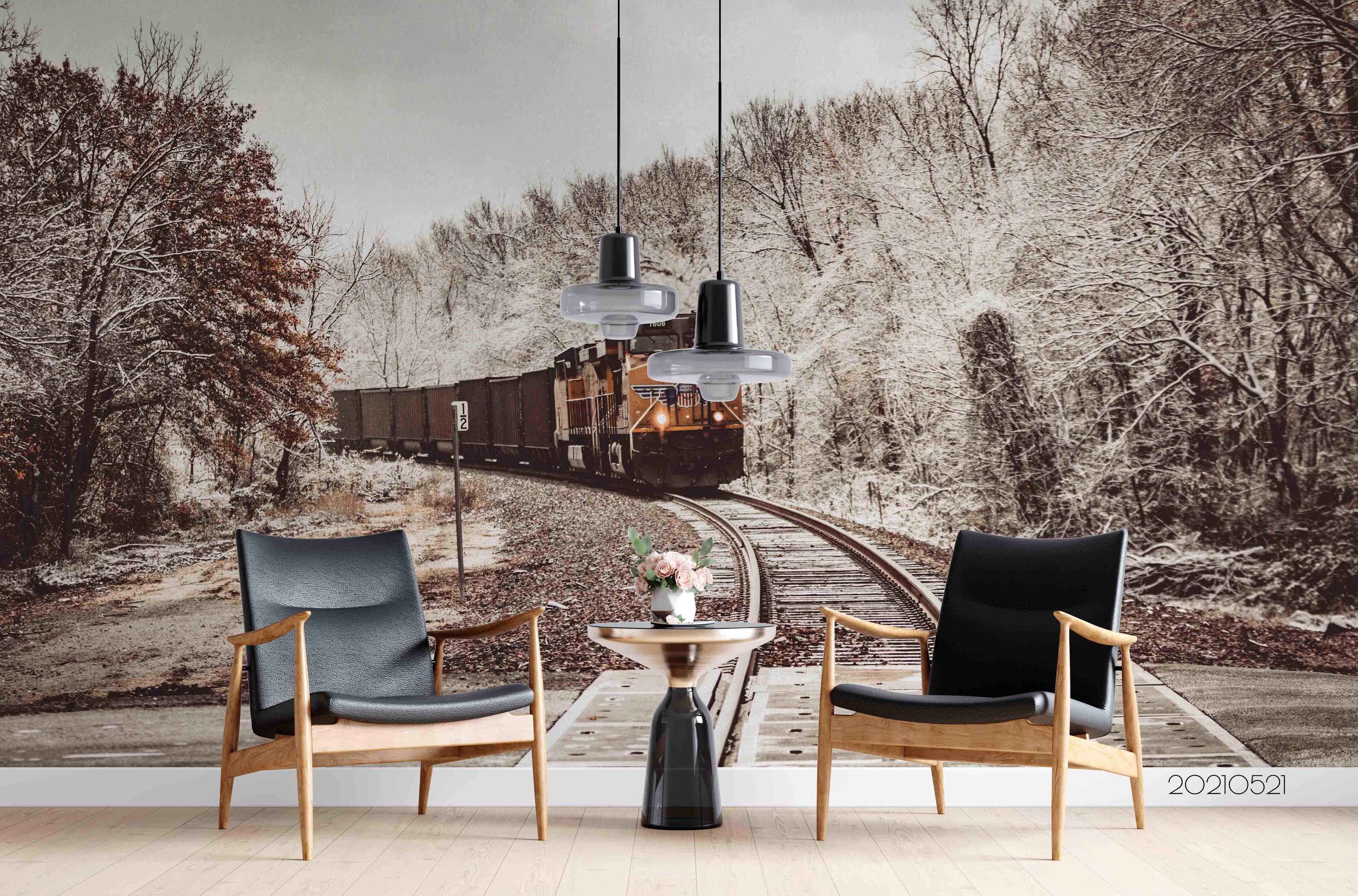 3D Snow Forest Railroad Track Train Wall Mural Wallpaper LQH 46- Jess Art Decoration