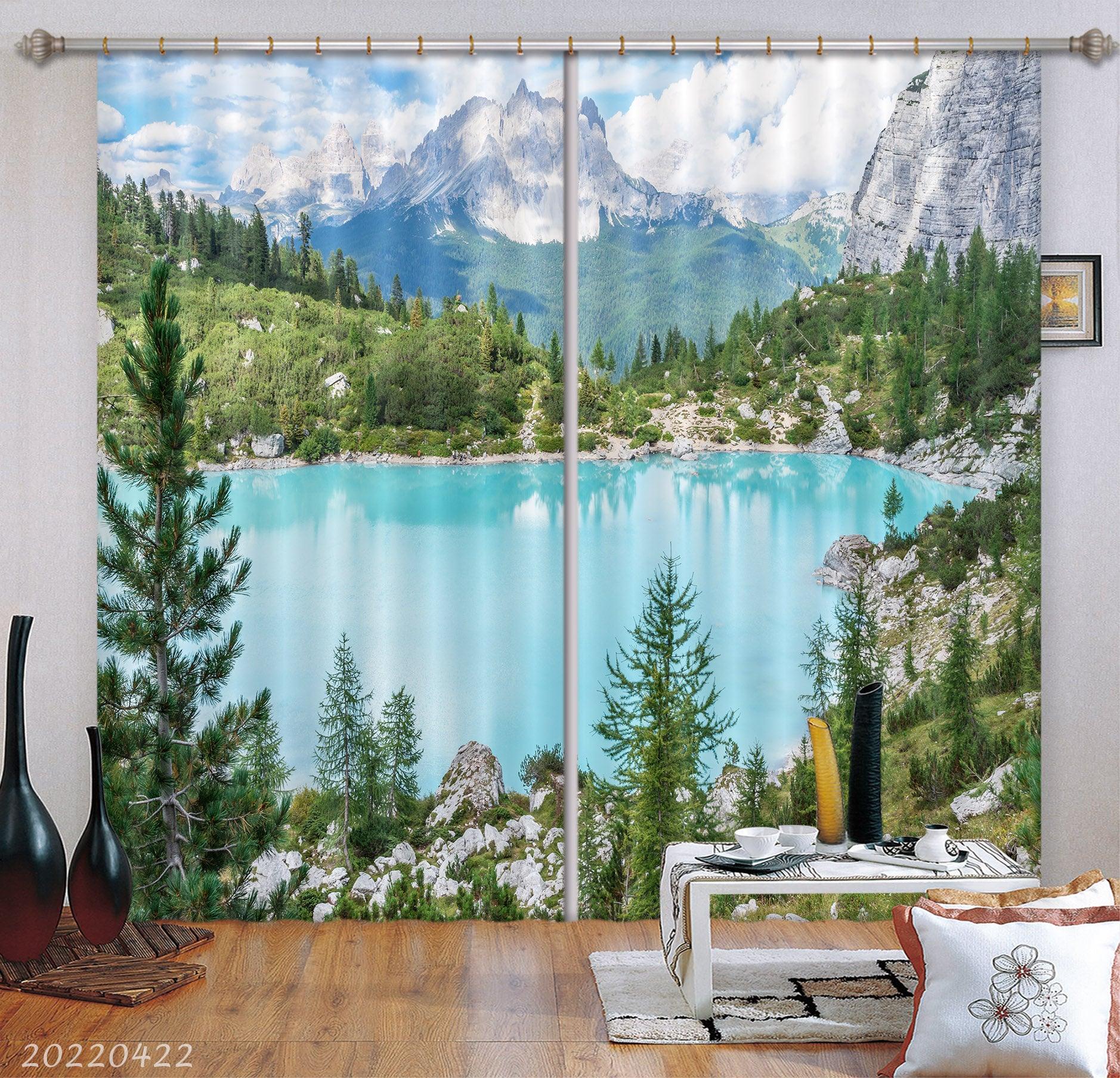 3D Landscape Peak Forest Green Trees Lake Curtains and Drapes GD 4260- Jess Art Decoration