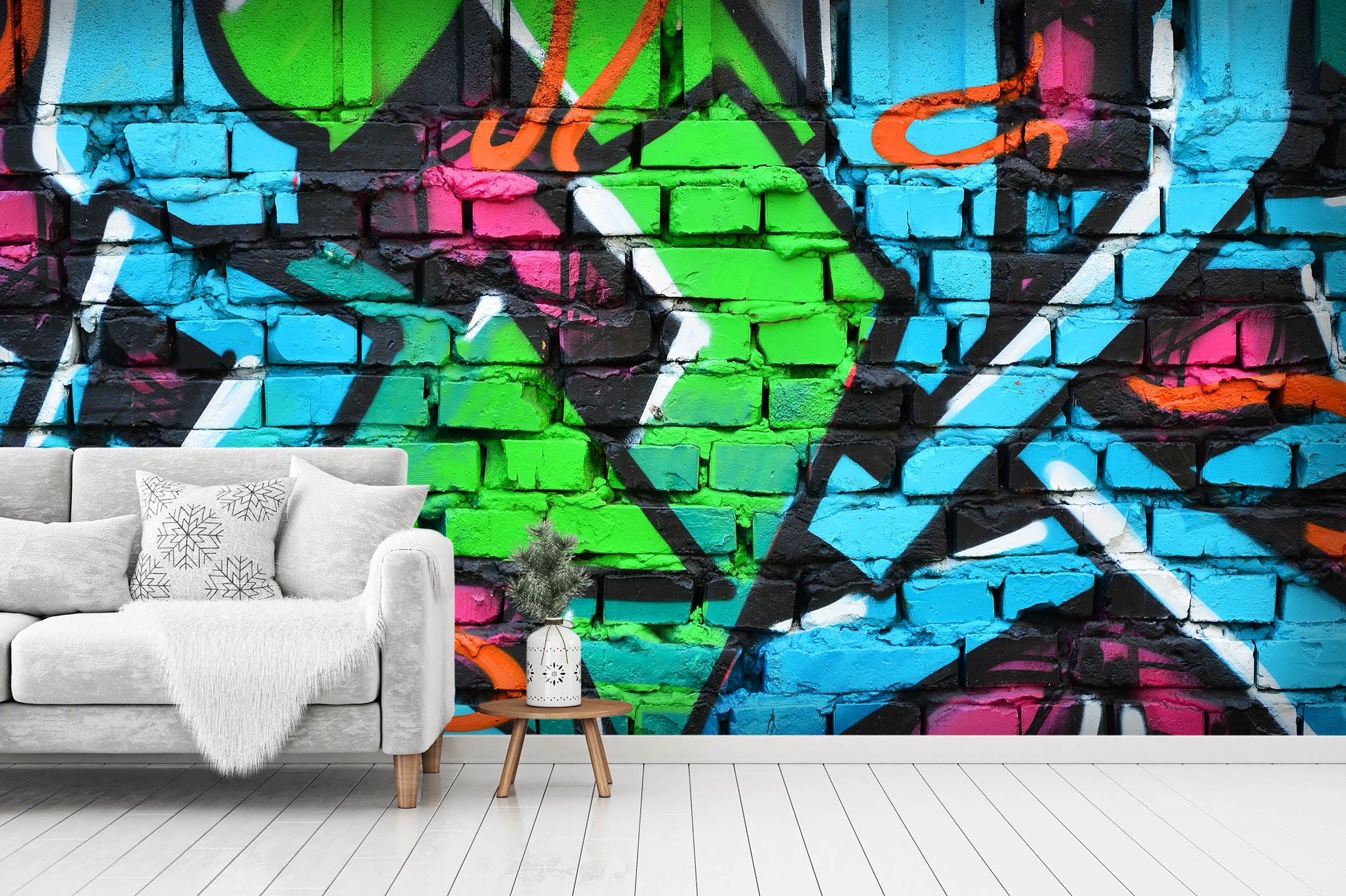 3D Abstract Green Brick Graffiti Wall Mural Wallpaper 38- Jess Art Decoration