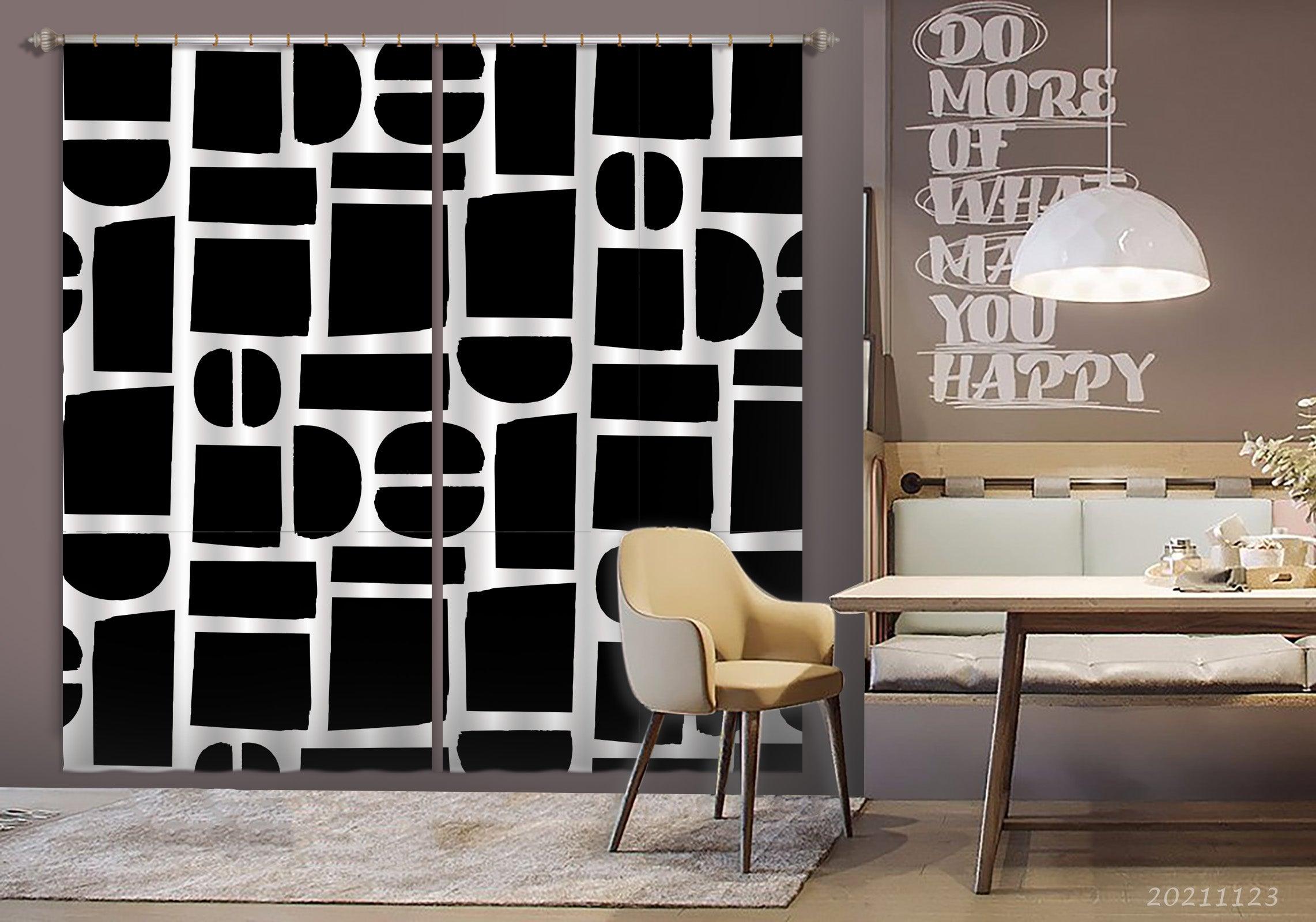 3D Abstract Black Geometric Graphic Curtains and Drapes LQH 30- Jess Art Decoration