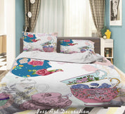 3D Abstract Hand Draw Cartoon Teapot Teacup Pattern Quilt Cover Set Bedding Set Duvet Cover Pillowcases WJ 3584- Jess Art Decoration