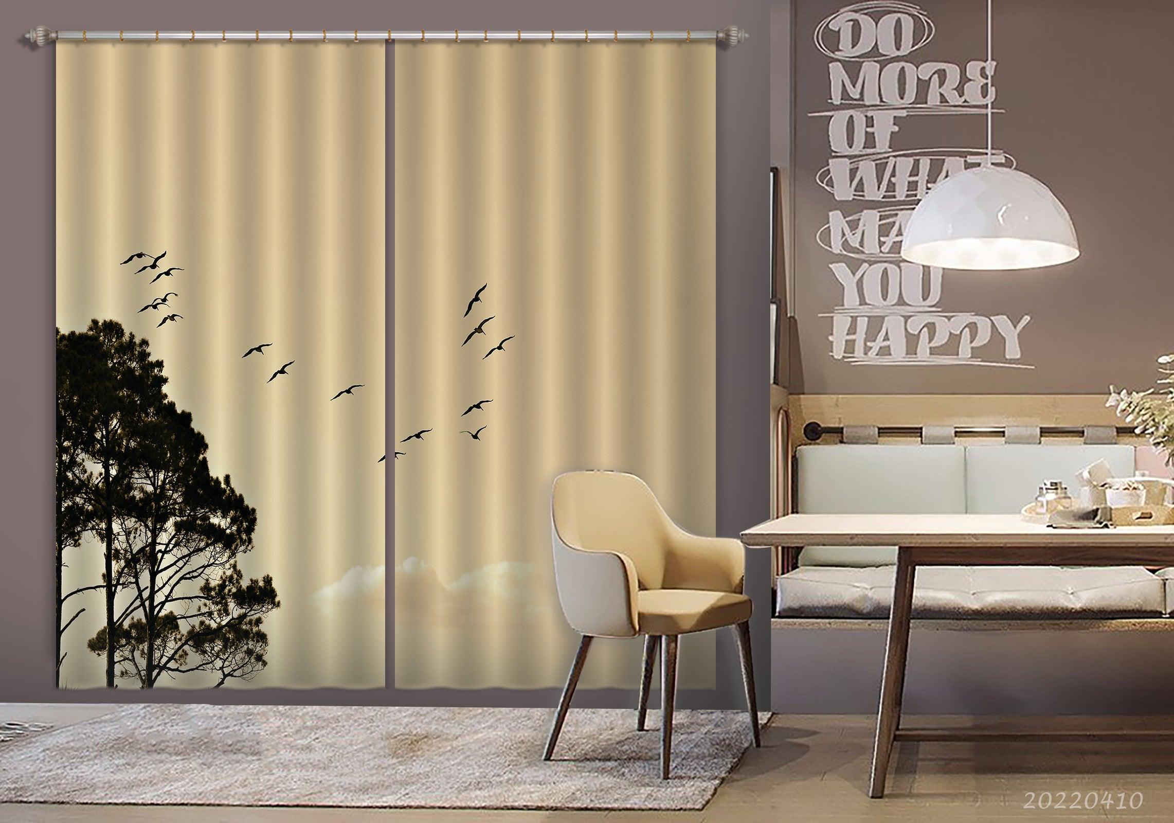3D Landscape Nature Branch Silhouette Bird Curtains and Drapes GD 3901- Jess Art Decoration