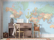 3D Blue World Map Wall Mural Wallpaper LQH 614- Jess Art Decoration