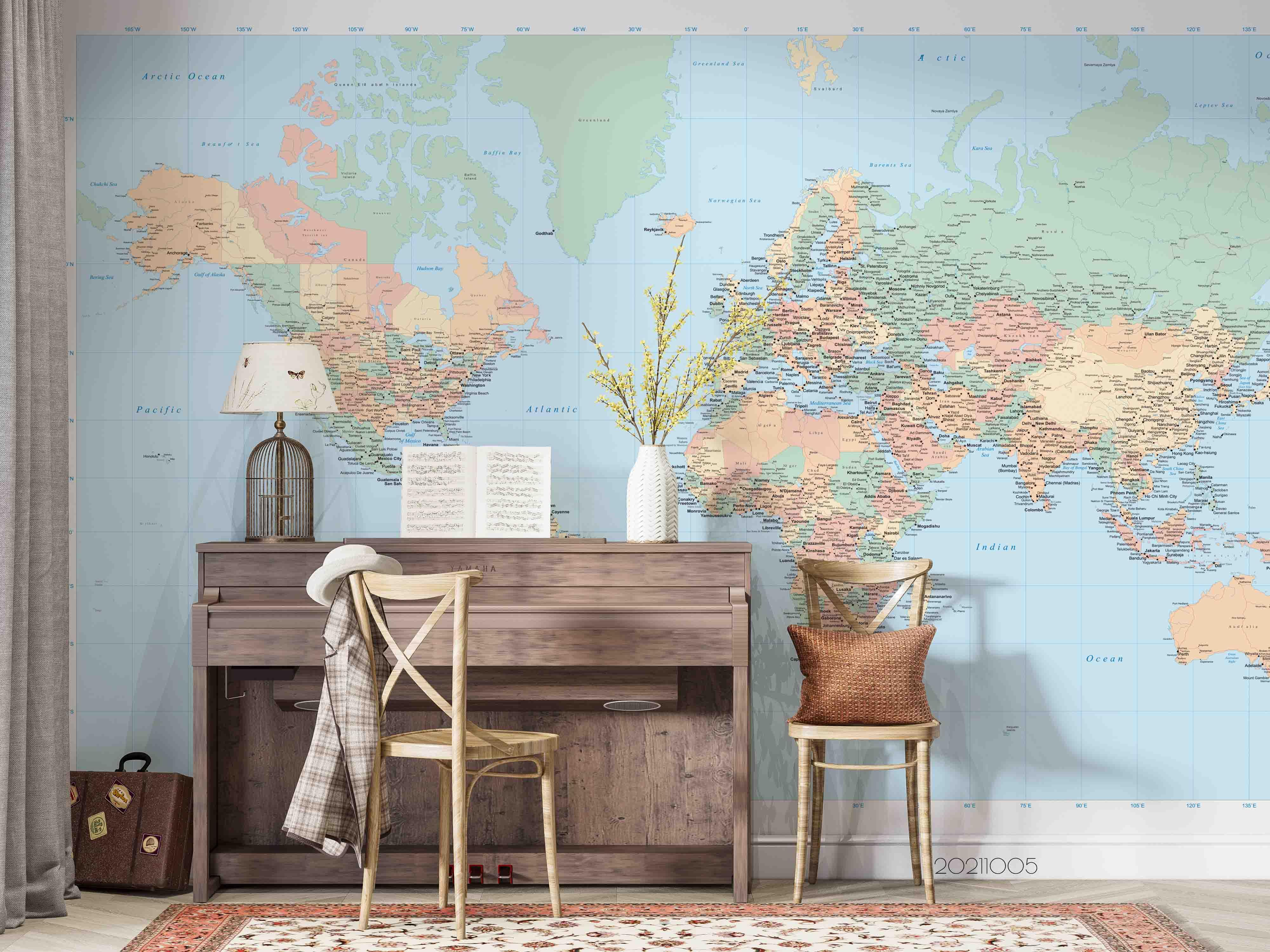 3D Blue World Map Wall Mural Wallpaper LQH 614- Jess Art Decoration