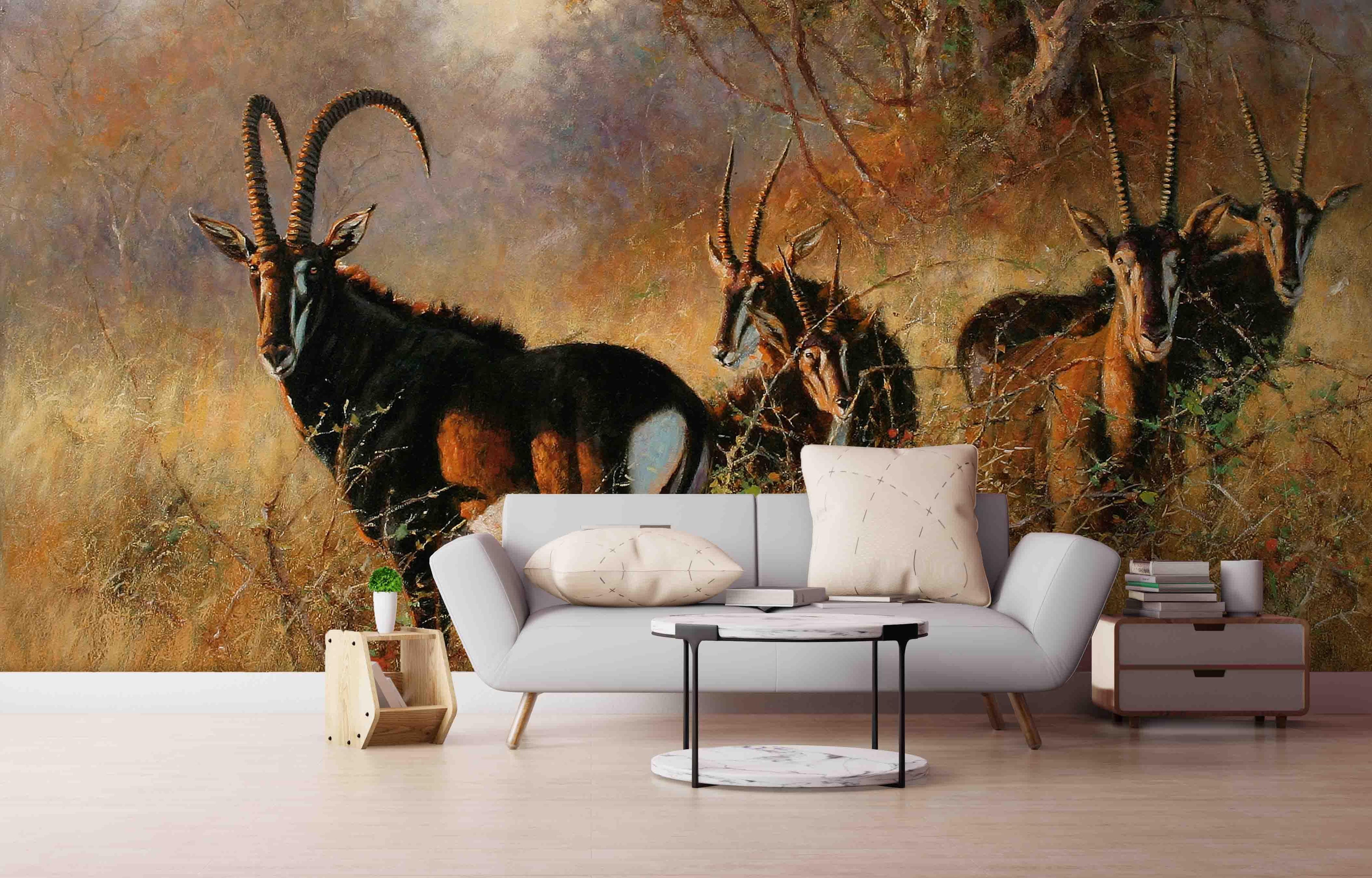 3D Realistic Antelope Grassland Wall Mural Wallpaper LXL 1598- Jess Art Decoration
