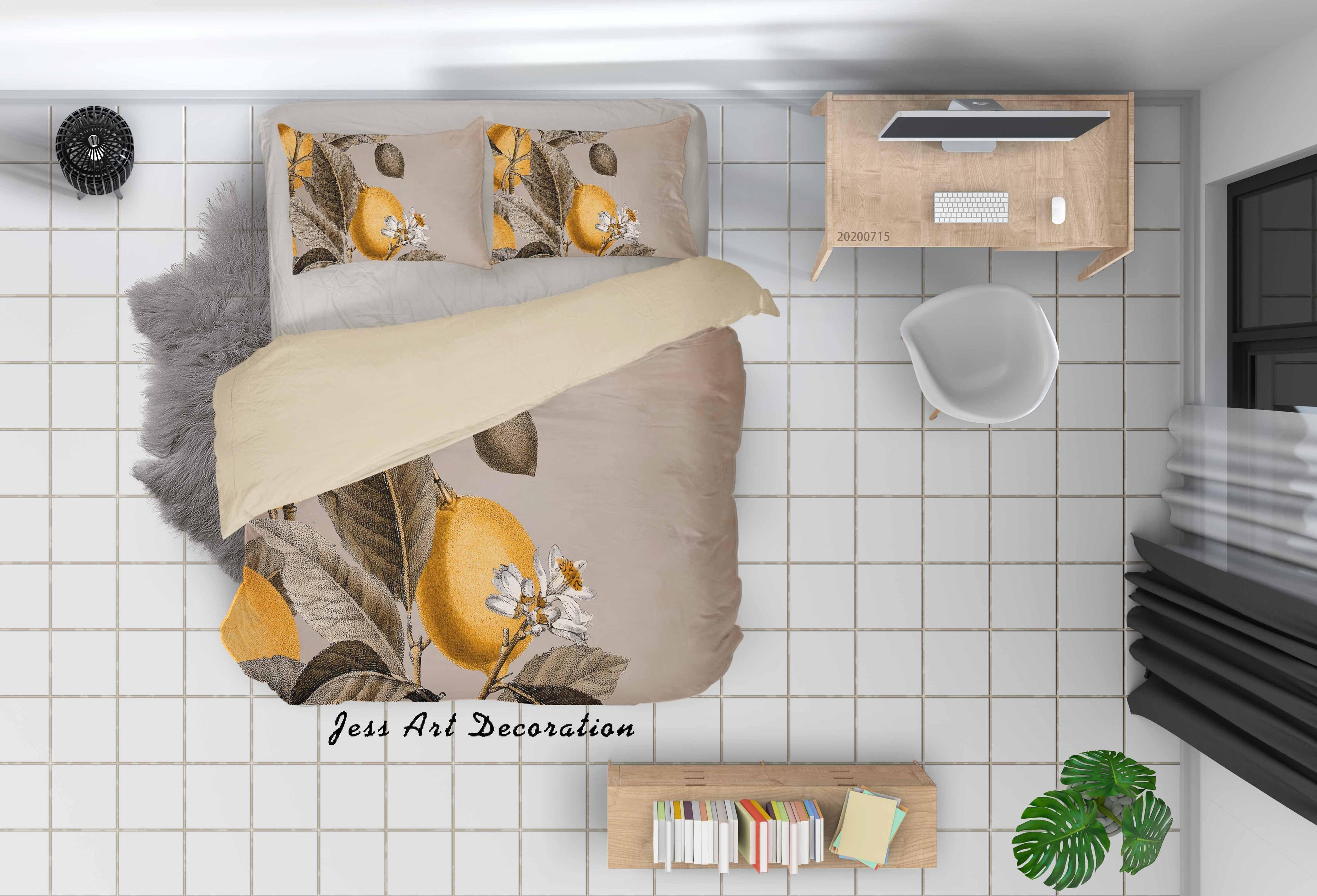 3D Blank Lemon Tree Background Pattern Quilt Cover Set Bedding Set Duvet Cover Pillowcases WJ 1503- Jess Art Decoration