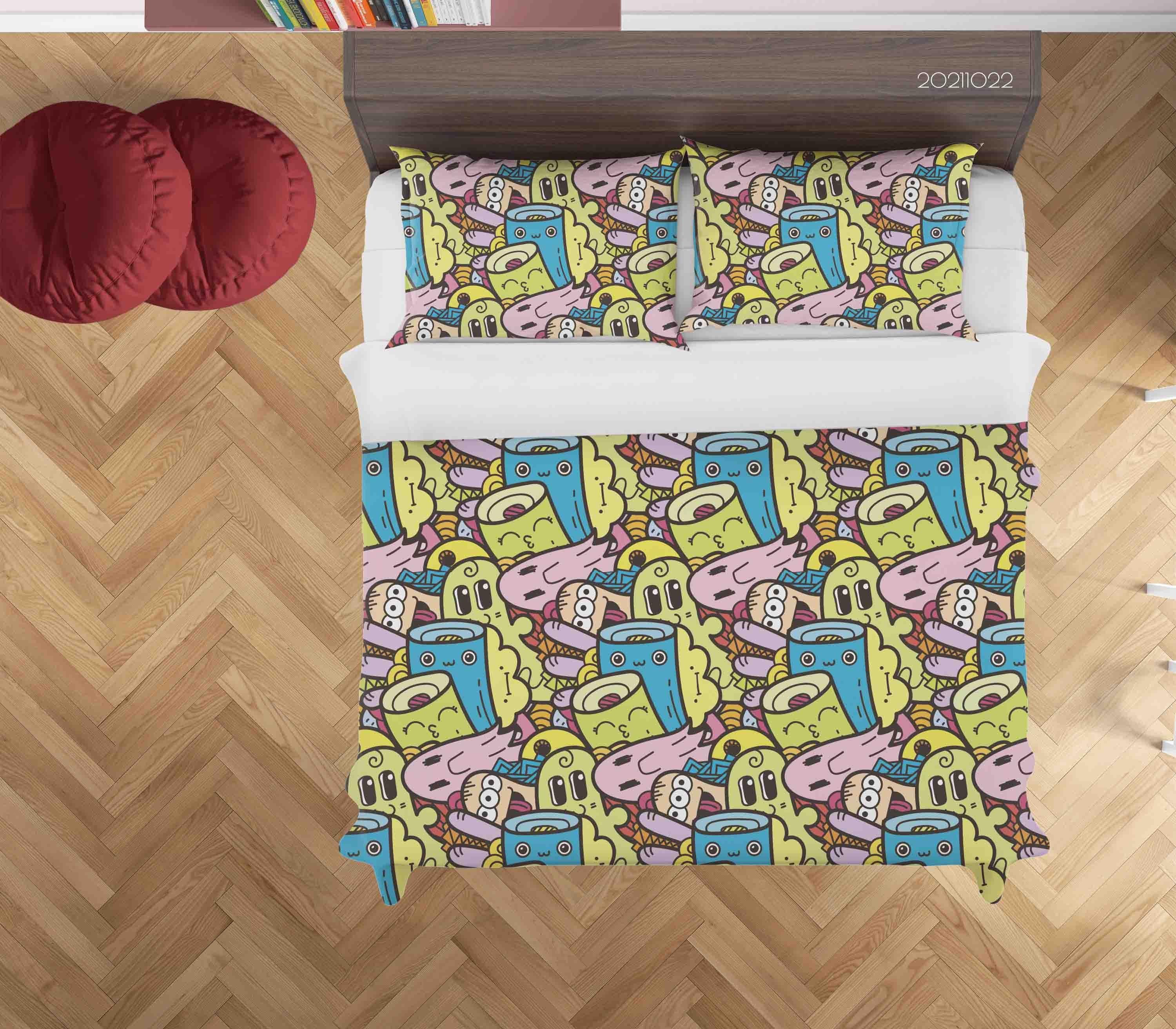3D Color Monster Doodle Quilt Cover Set Bedding Set Duvet Cover Pillowcases 39- Jess Art Decoration