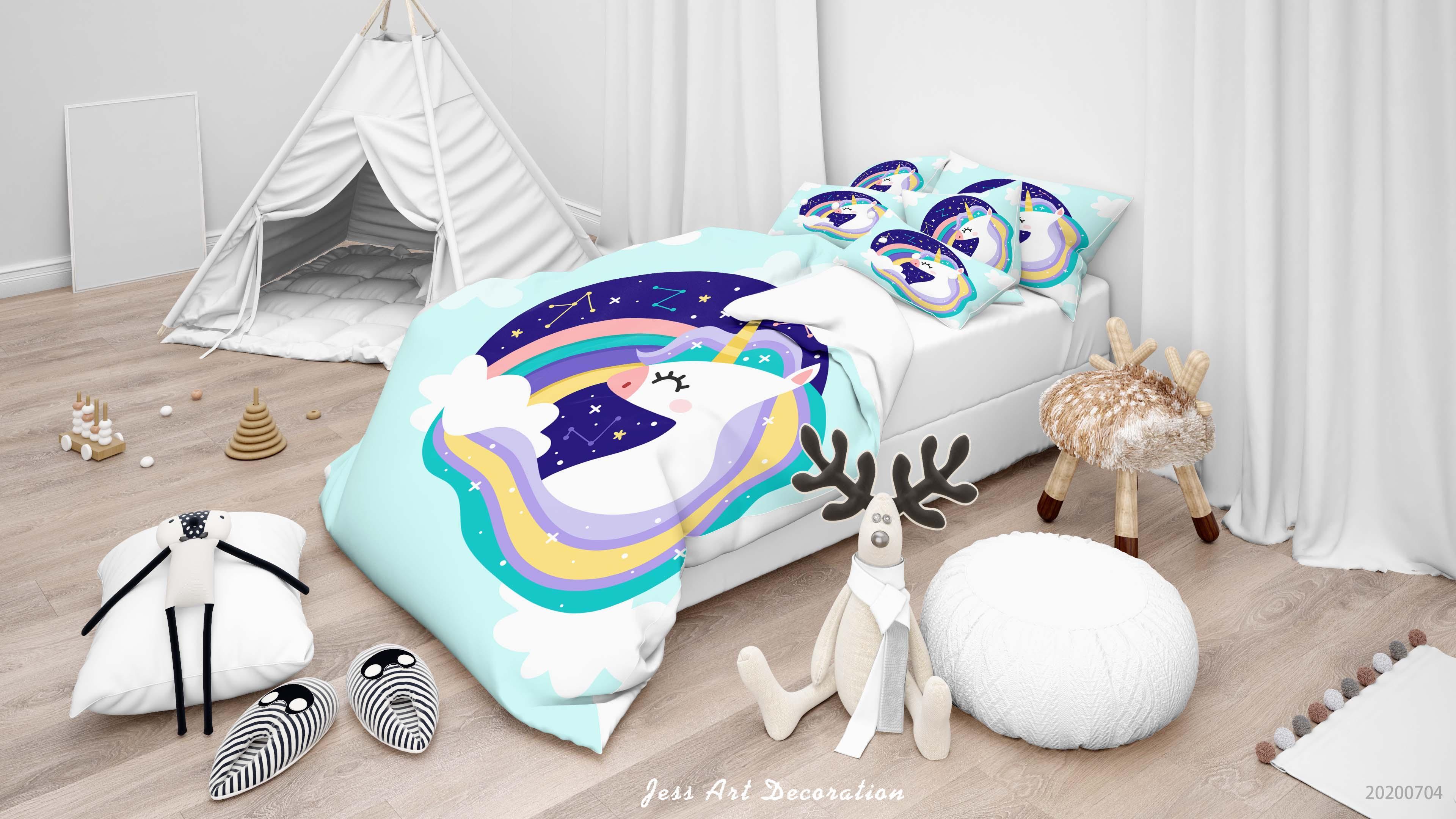 3D Blue Unicorn Quilt Cover Set Bedding Set Duvet Cover Pillowcases SF288- Jess Art Decoration