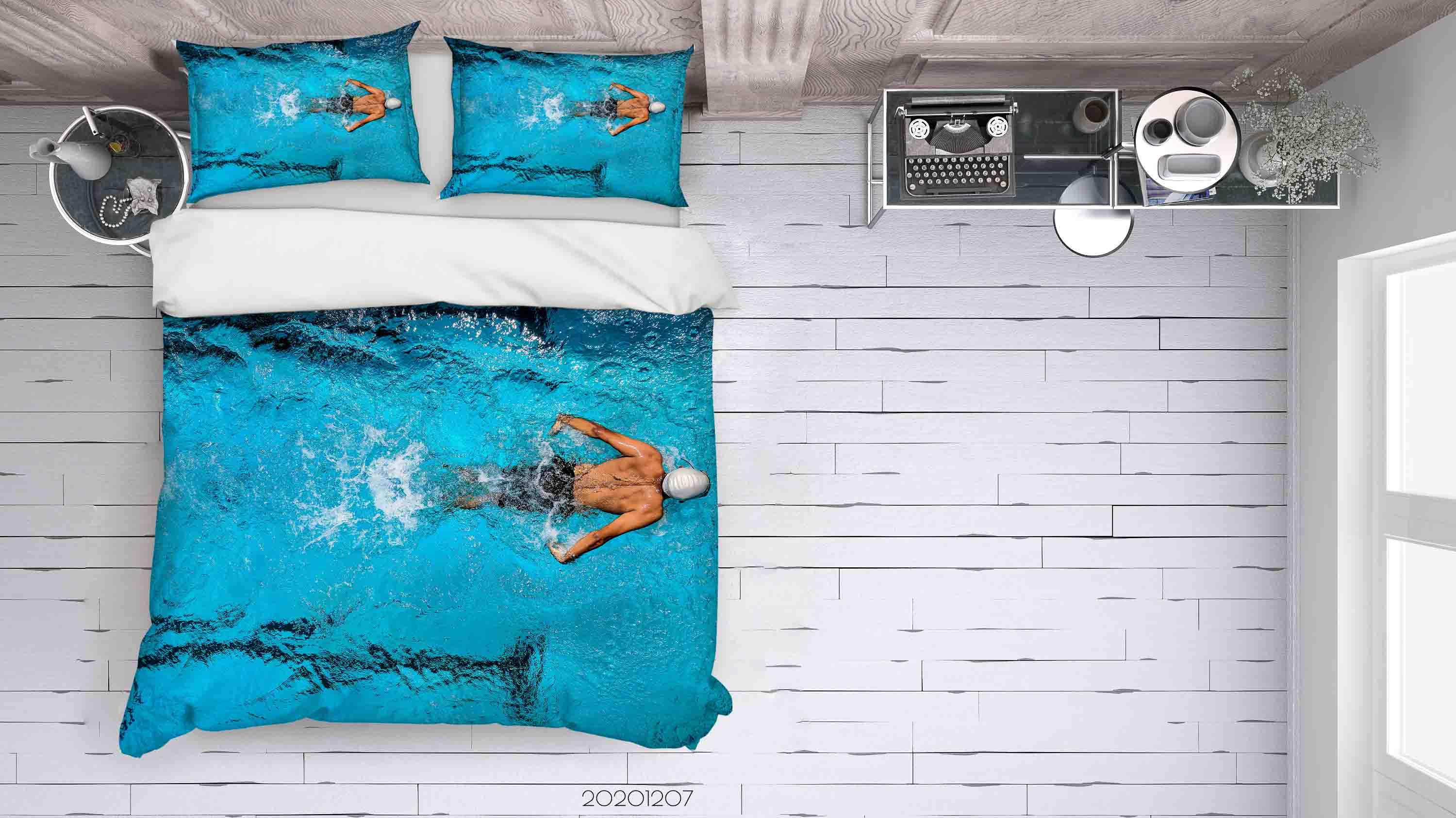 3D Pexels Blue Swimming Pool People Sports Quilt Cover Set Bedding Set Duvet Cover Pillowcases LXL- Jess Art Decoration