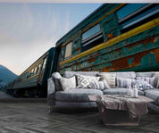 3D Green Shabby Tin Train Wall Mural Wallpaper GD 2477- Jess Art Decoration