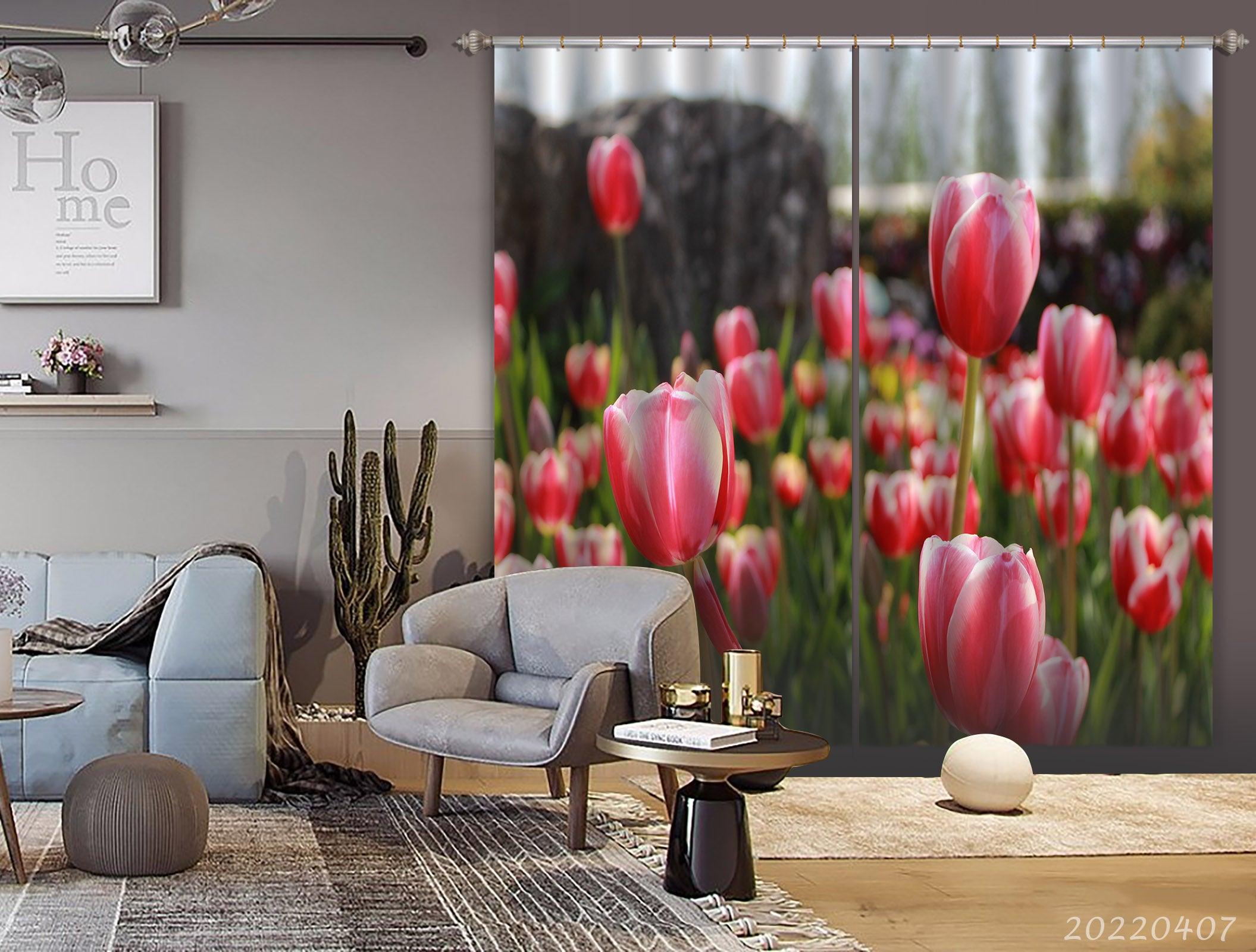 3D Landscape Nature Plant Red Tulip Curtains and Drapes GD 3530- Jess Art Decoration
