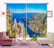 3D Landscape Mountain Peak Blue Sea Curtains and Drapes GD 4882- Jess Art Decoration