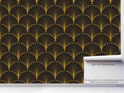 3D Black Golden Fan Geometry art deco fan geometric pattern wall mural wallpaper for dining room - view 5