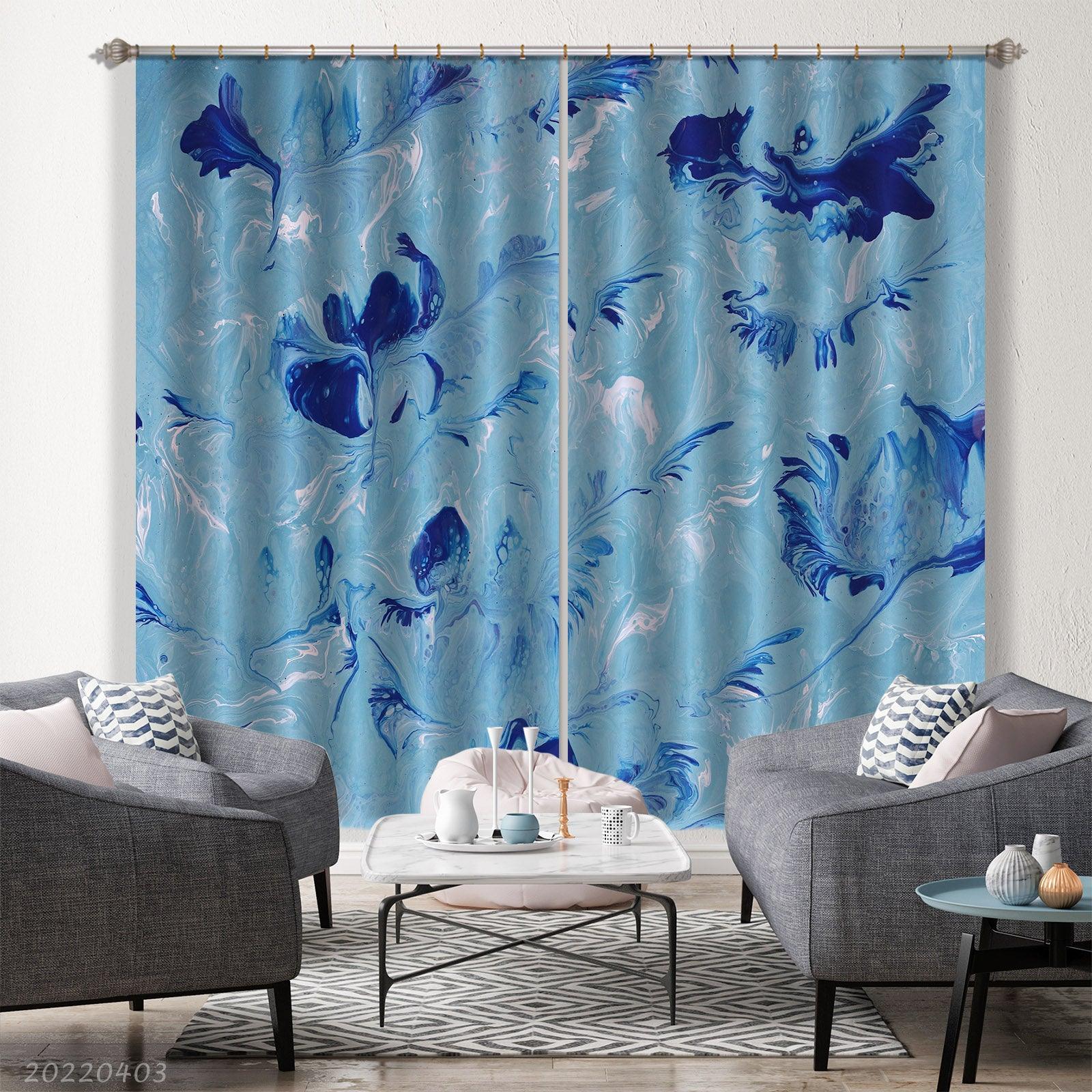 3D Abstract Blue Texture Pattern Curtains and Drapes GD 3198- Jess Art Decoration