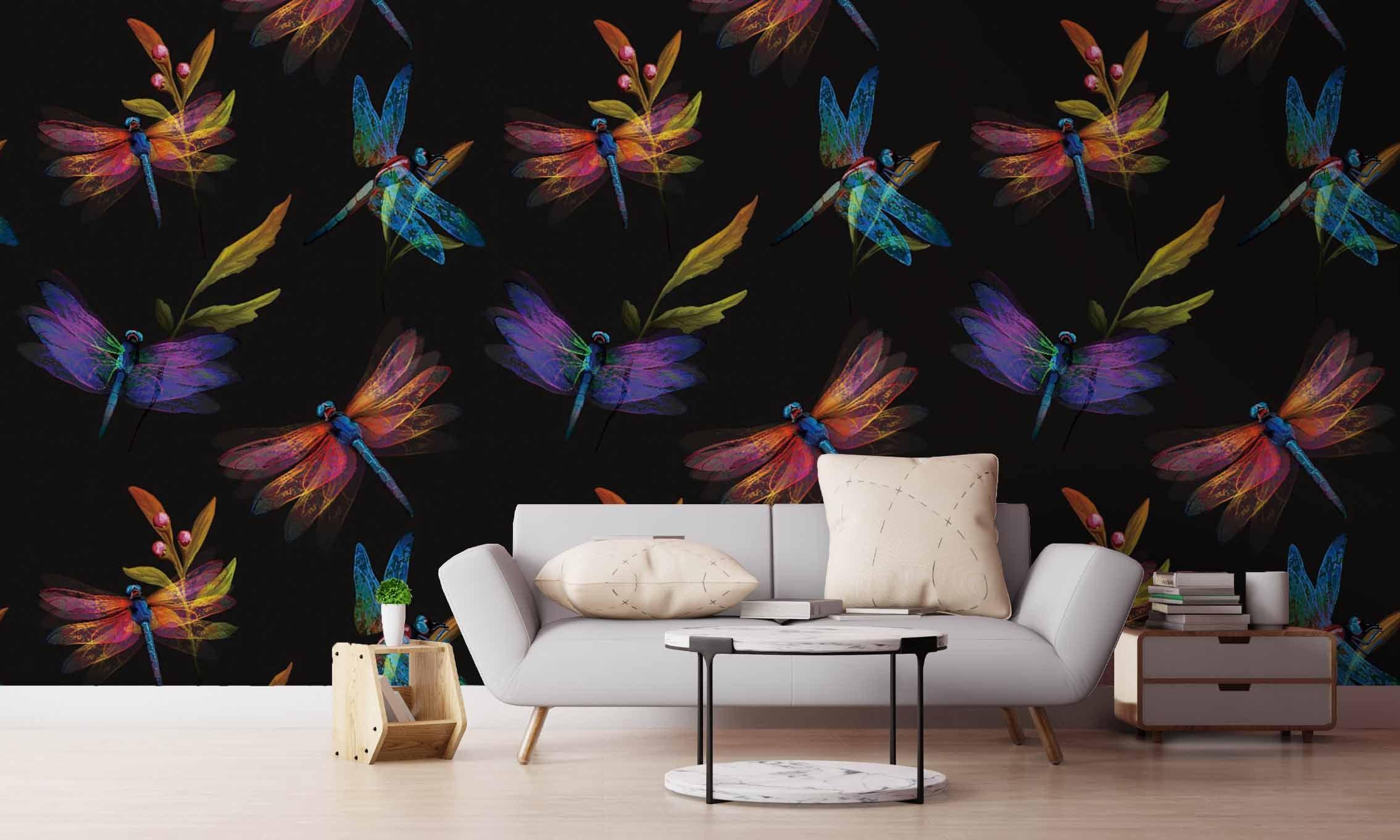 3D Black Dragonfly Wall Mural Wallpaper SF98- Jess Art Decoration