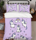 3D Cartoon Unicorn Purple Quilt Cover Set Bedding Set Pillowcases 10- Jess Art Decoration