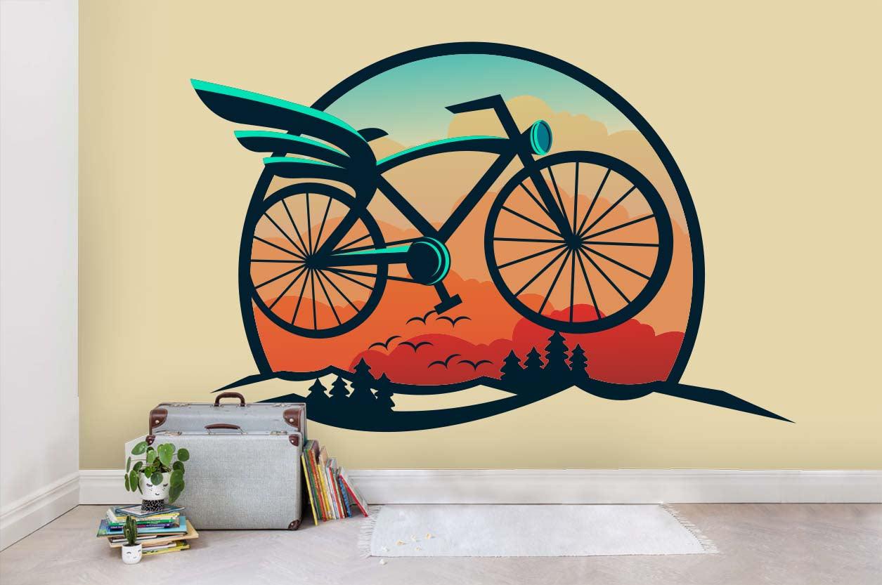 3D Vintage Retro Flying Bike Wall Mural Wallpaper SF121- Jess Art Decoration