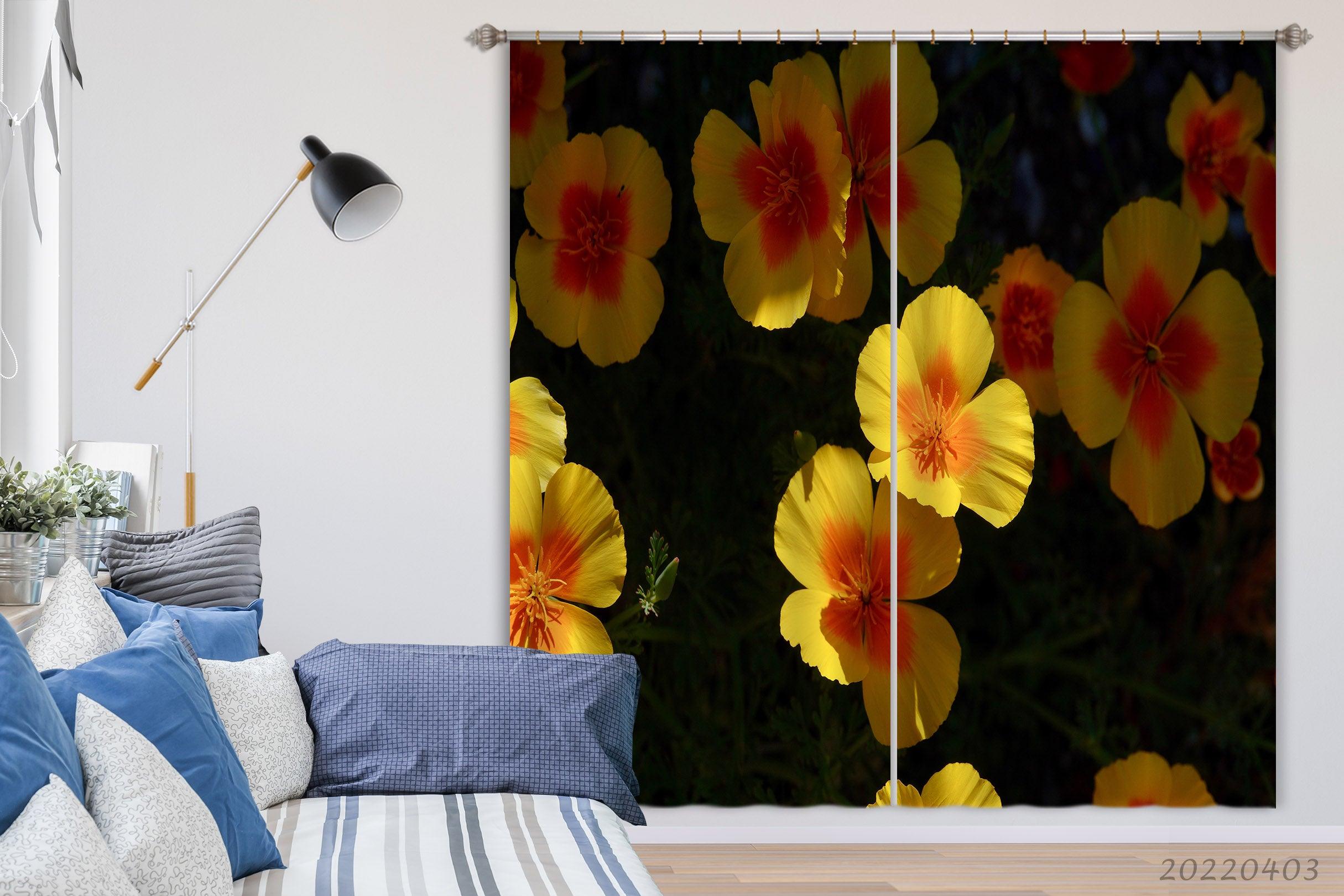 3D Yellow California Poppy Sunshine Curtains and Drapes GD 3191- Jess Art Decoration