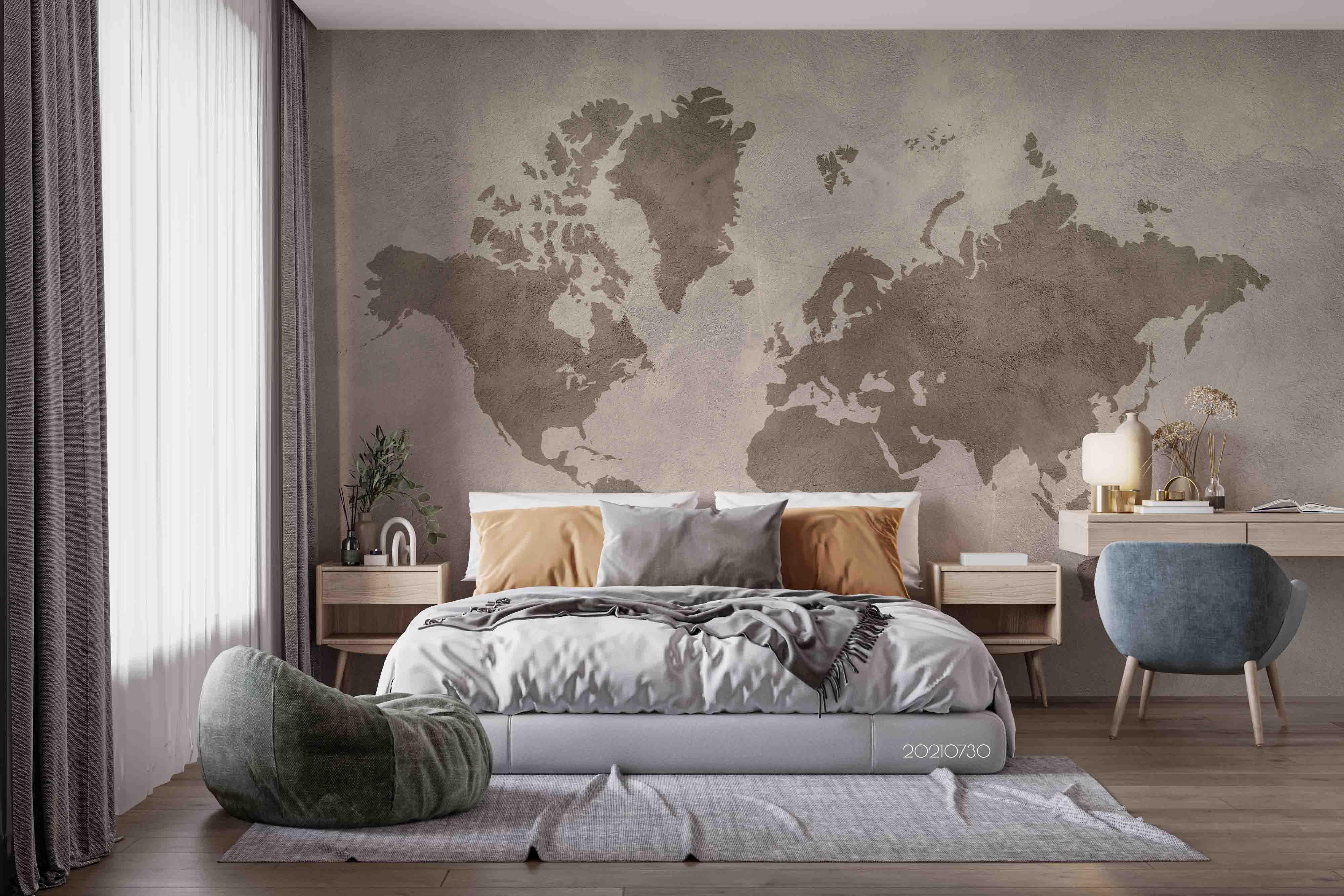 3D Map World Concrete Wall Mural Wallpaper SWW4484- Jess Art Decoration