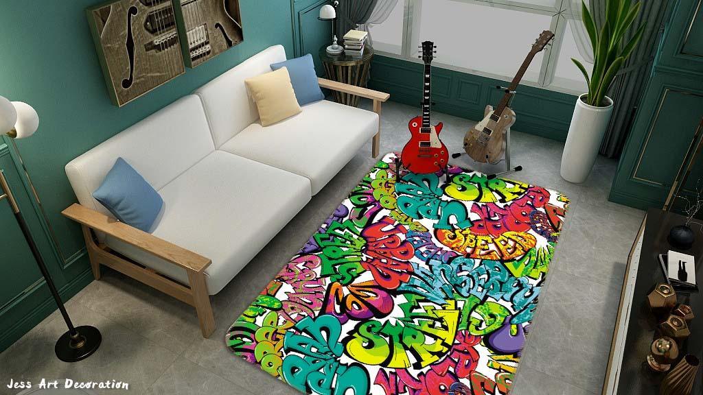 3D Abstract Color Graffiti Non-Slip Rug Mat A719 LQH- Jess Art Decoration