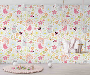 3D Cute Girl Rabbit Cat Floral Wall Mural Wallpaper GD 4794- Jess Art Decoration