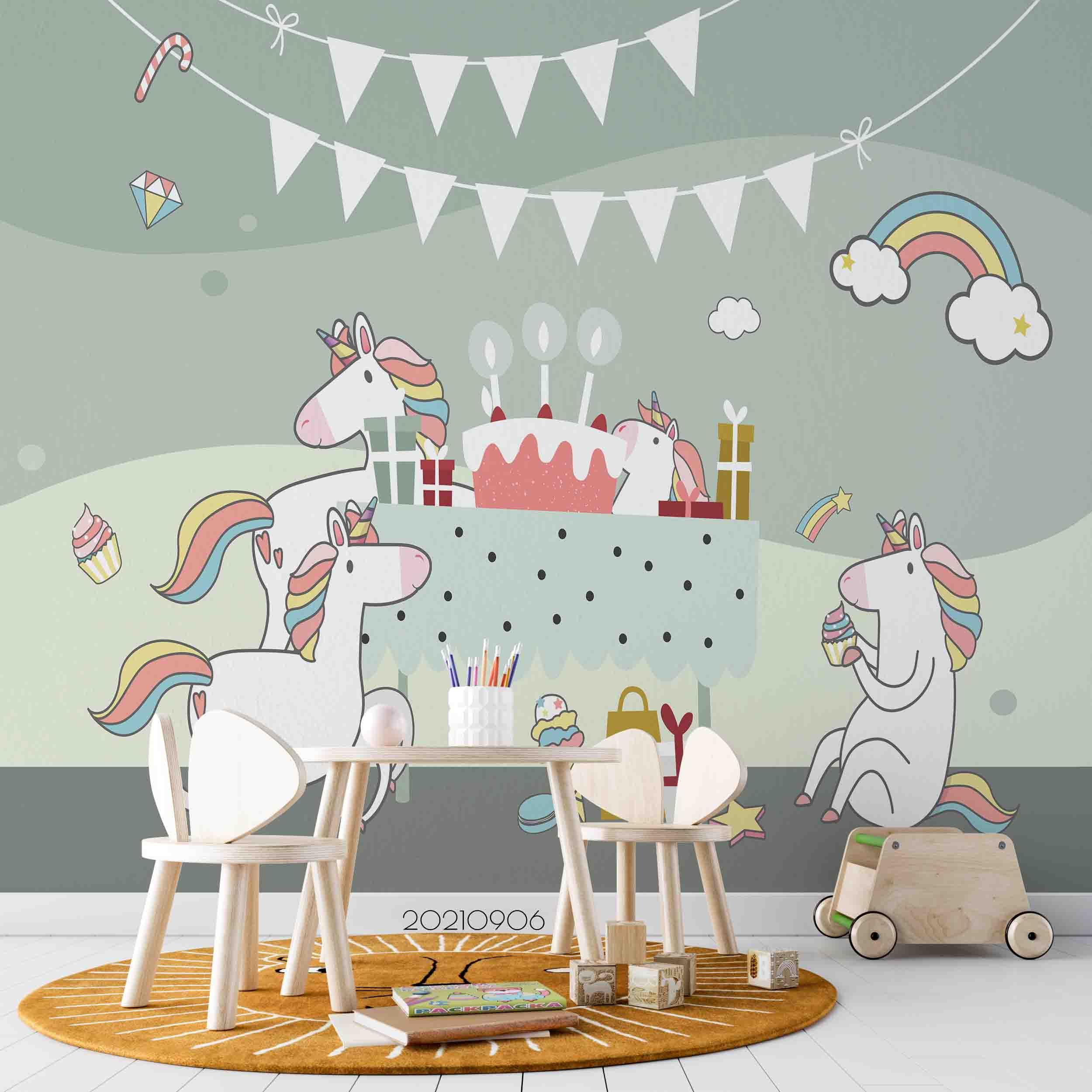 3D Unicorn Rainbow Cake unicorn rainbow birthday mural wall mural wallpaper for nursery - view 2