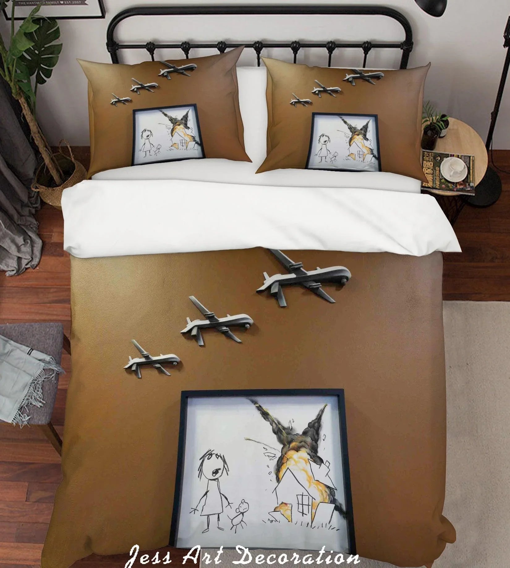 3D Brown Banksy Civilian Drone Strike Quilt Cover Set Bedding Set Pillowcasesn  ZY D13- Jess Art Decoration