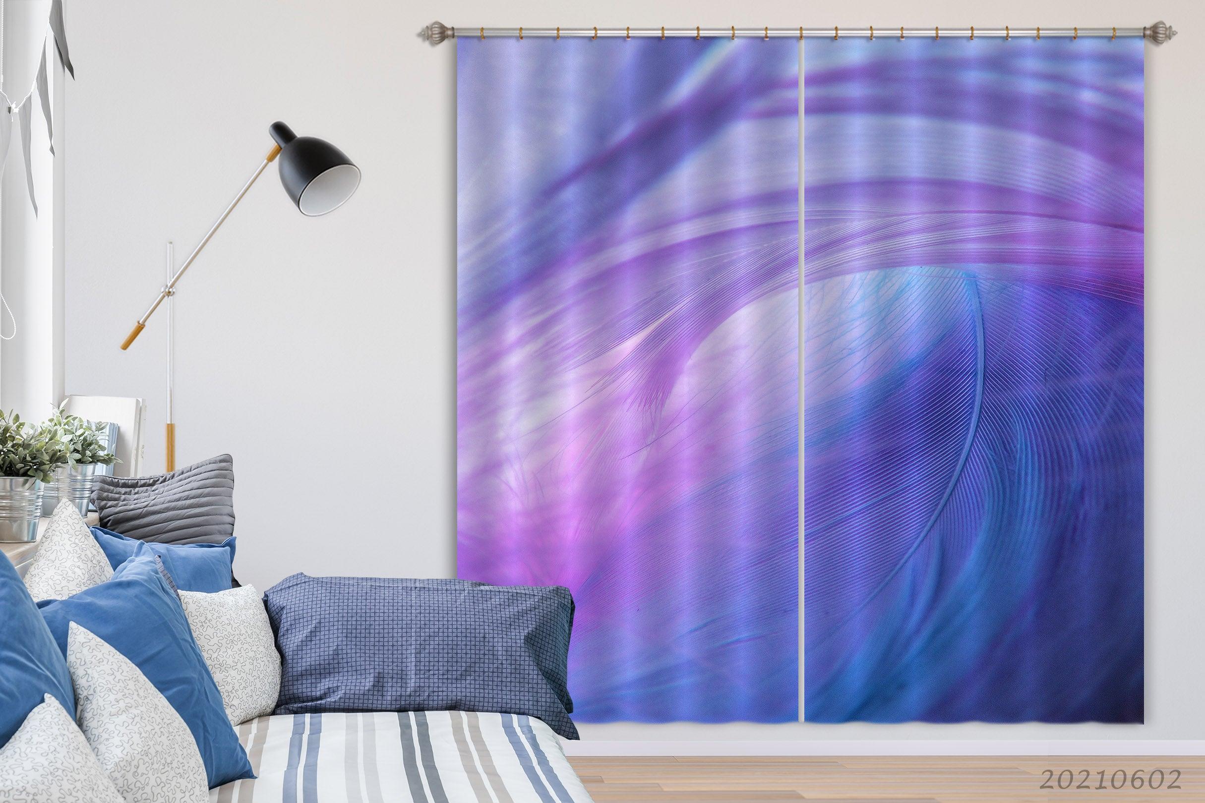 3D Abstract Beautiful Blue Purple Feather Curtains and Drapes GD 691- Jess Art Decoration