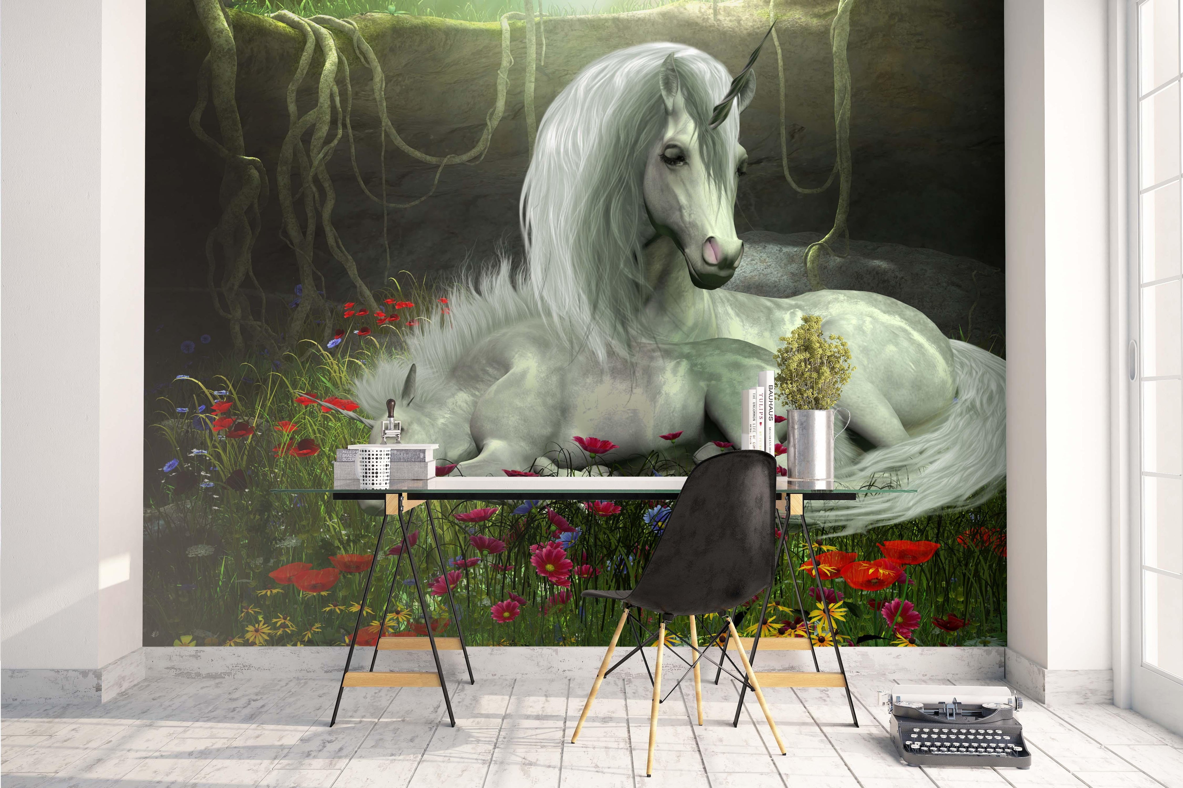 3D White Unicorn Wall Mural Wallpaper 157- Jess Art Decoration