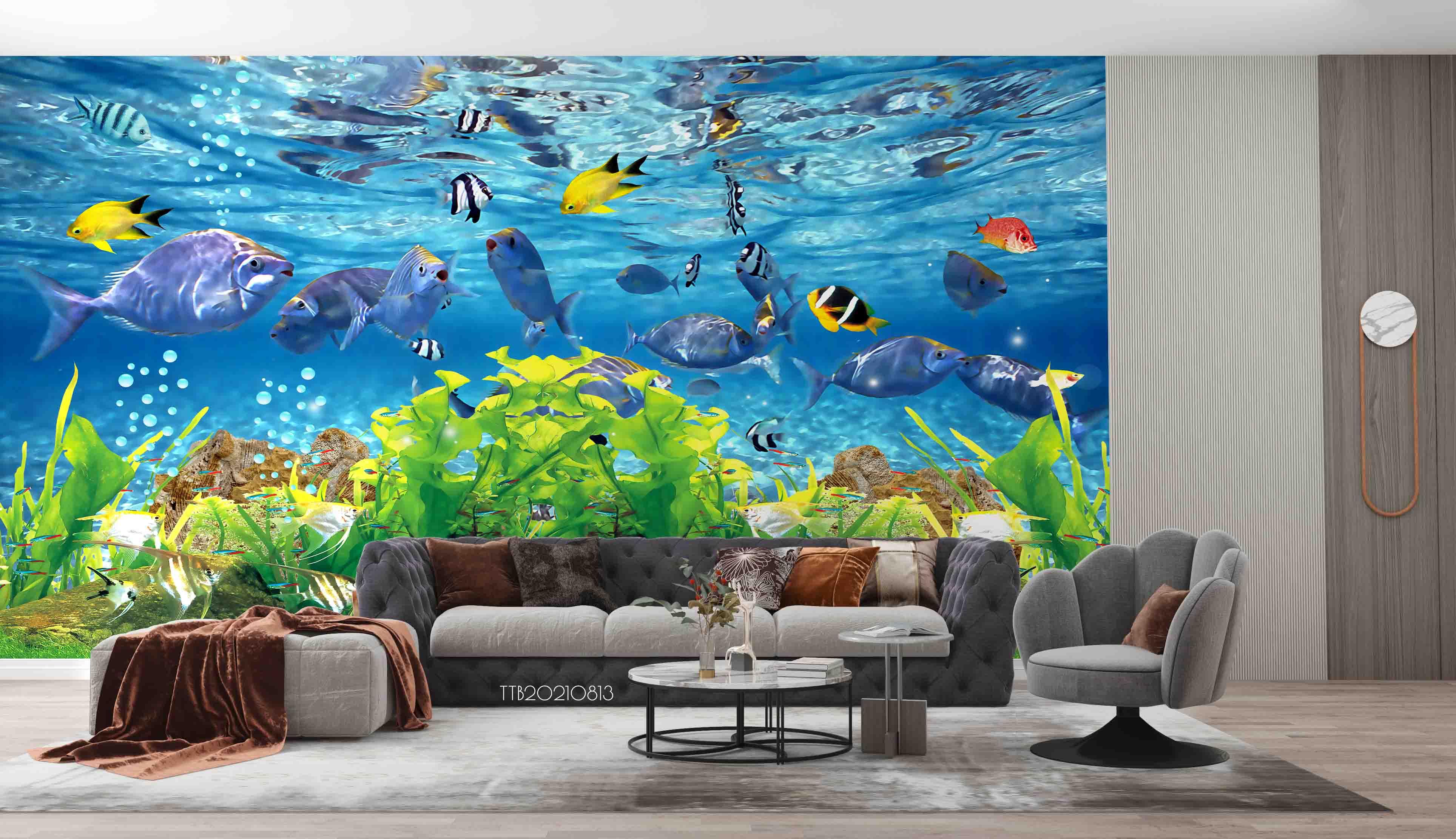 3D Underwater World Seaweed Fish Wall Mural WallpaperSWW5139- Jess Art Decoration