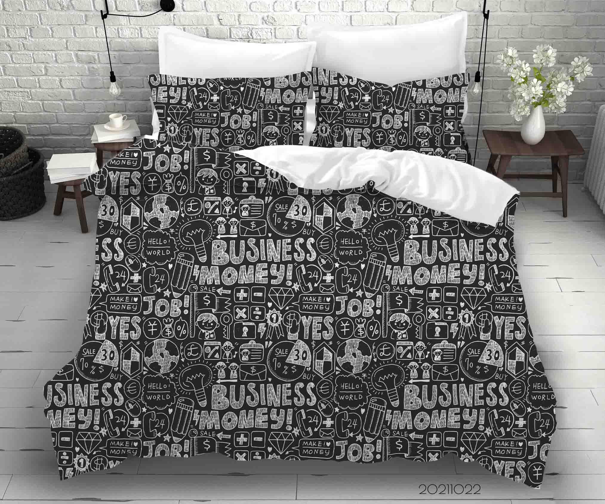 3D Abstract Black Alphabet Graffiti Quilt Cover Set Bedding Set Duvet Cover Pillowcases 89- Jess Art Decoration
