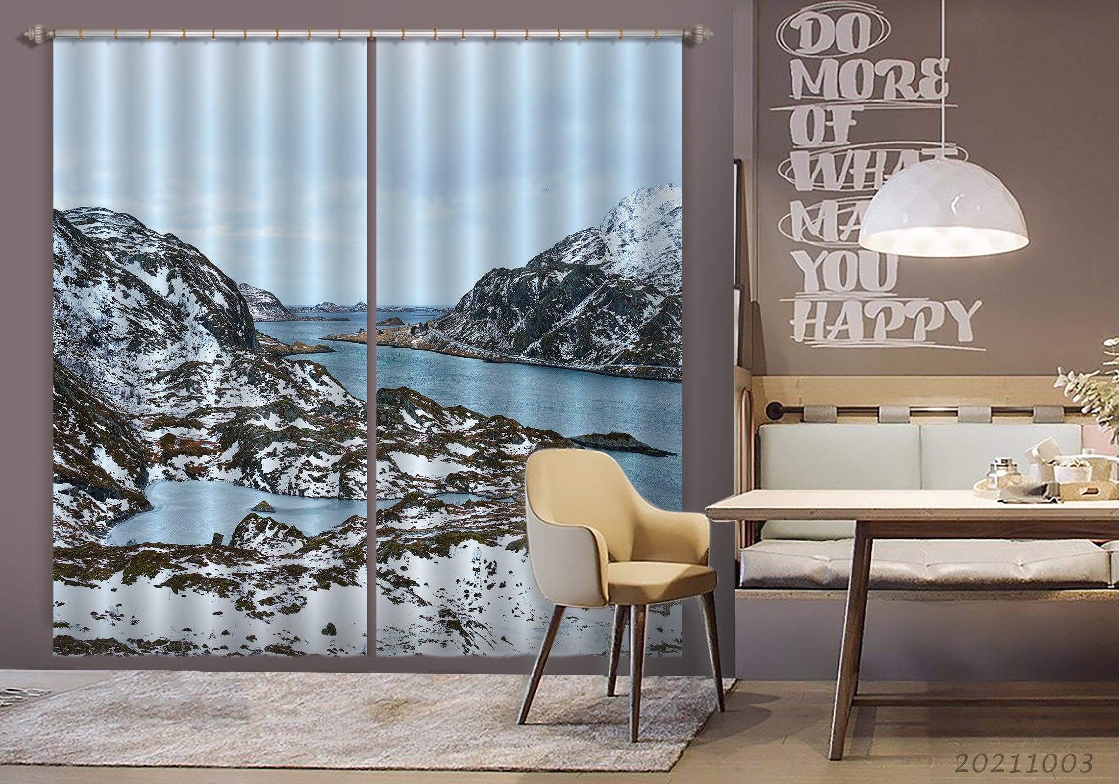 3D Landscape Snow Mountain Lake Curtains and Drapes LQH 45- Jess Art Decoration