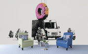 3D Banksy Truck Motorcycle Doughnut Wall Mural Wallpaper SF28- Jess Art Decoration