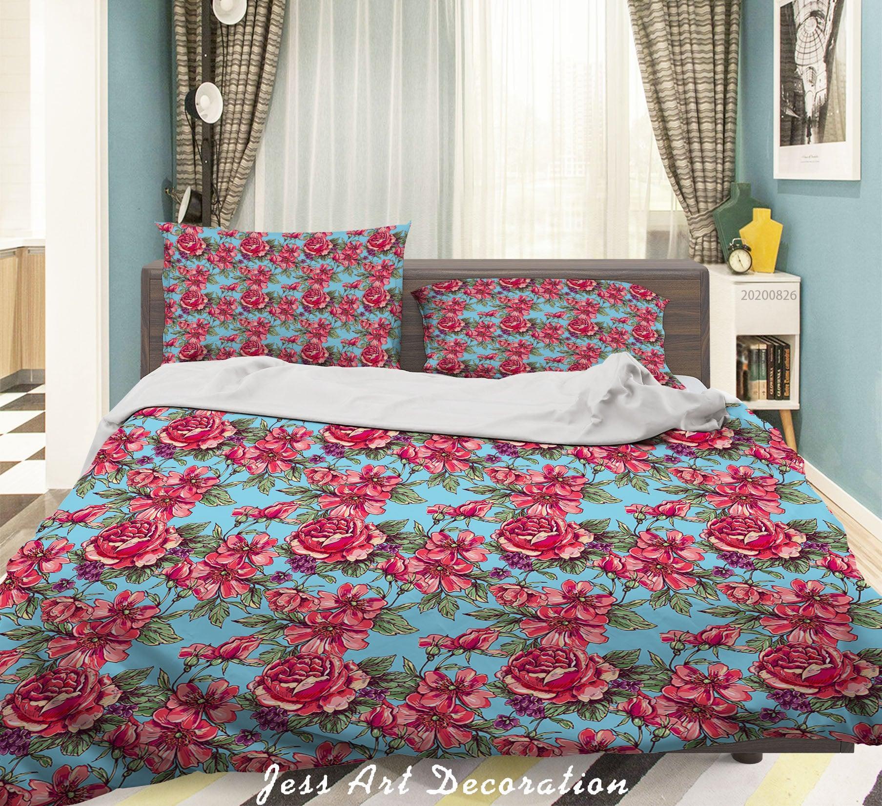 3D Colourful Flowers Pattern Quilt Cover Set Bedding Set Duvet Cover Pillowcases WJ 1375- Jess Art Decoration
