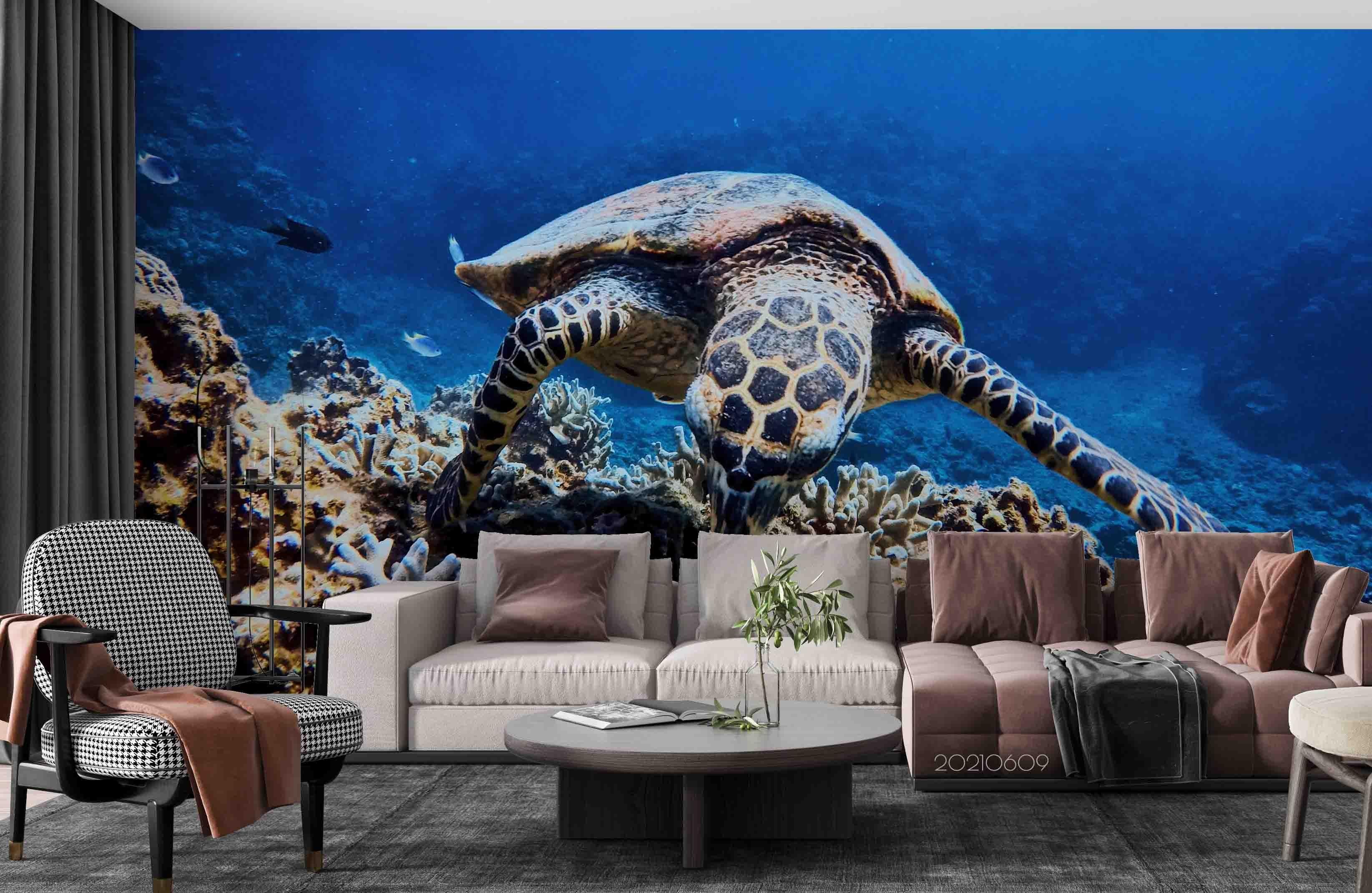 3D Sea World Coral Turtle Wall Mural Wallpaper SWW1656- Jess Art Decoration