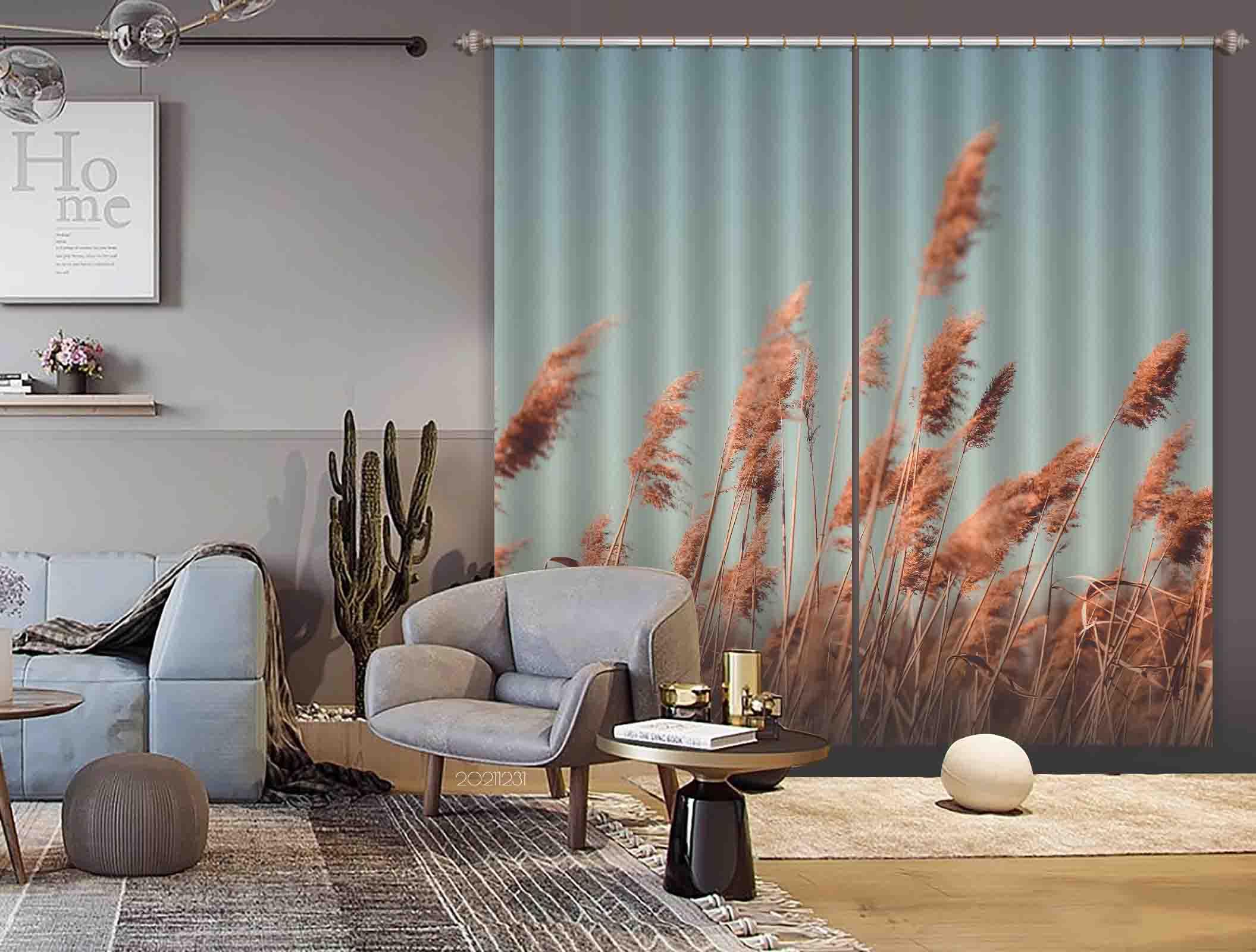 3D Golden Reed Blue Sky Curtains and Drapes GD 19- Jess Art Decoration