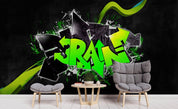 3D Black Green Graffiti Art Letter Wall Mural Wallpaper ZY D18- Jess Art Decoration