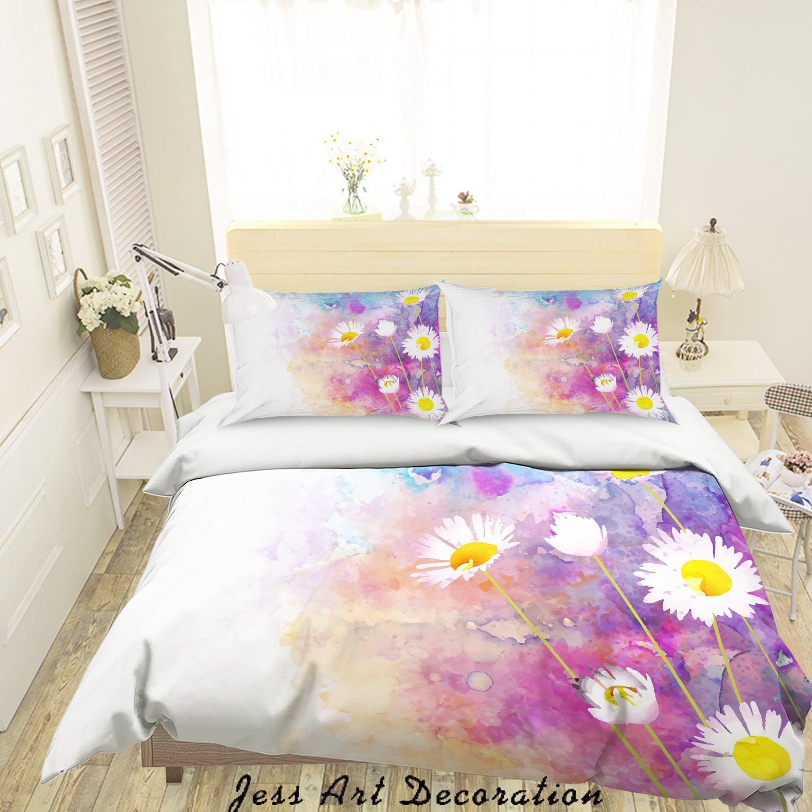 3D White Chrysanthemum Oil Painting Quilt Cover Set Bedding Set Duvet Cover Pillowcases A008 LQH- Jess Art Decoration