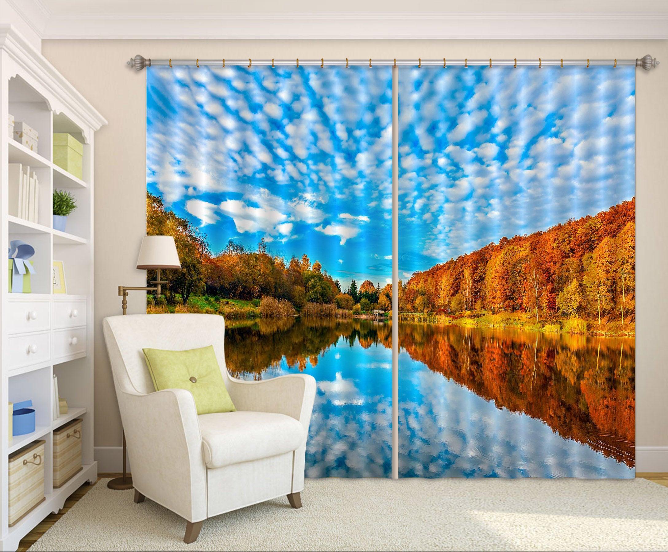 3D Sky Forest Lake Fall Curtains and Drapes SF155- Jess Art Decoration