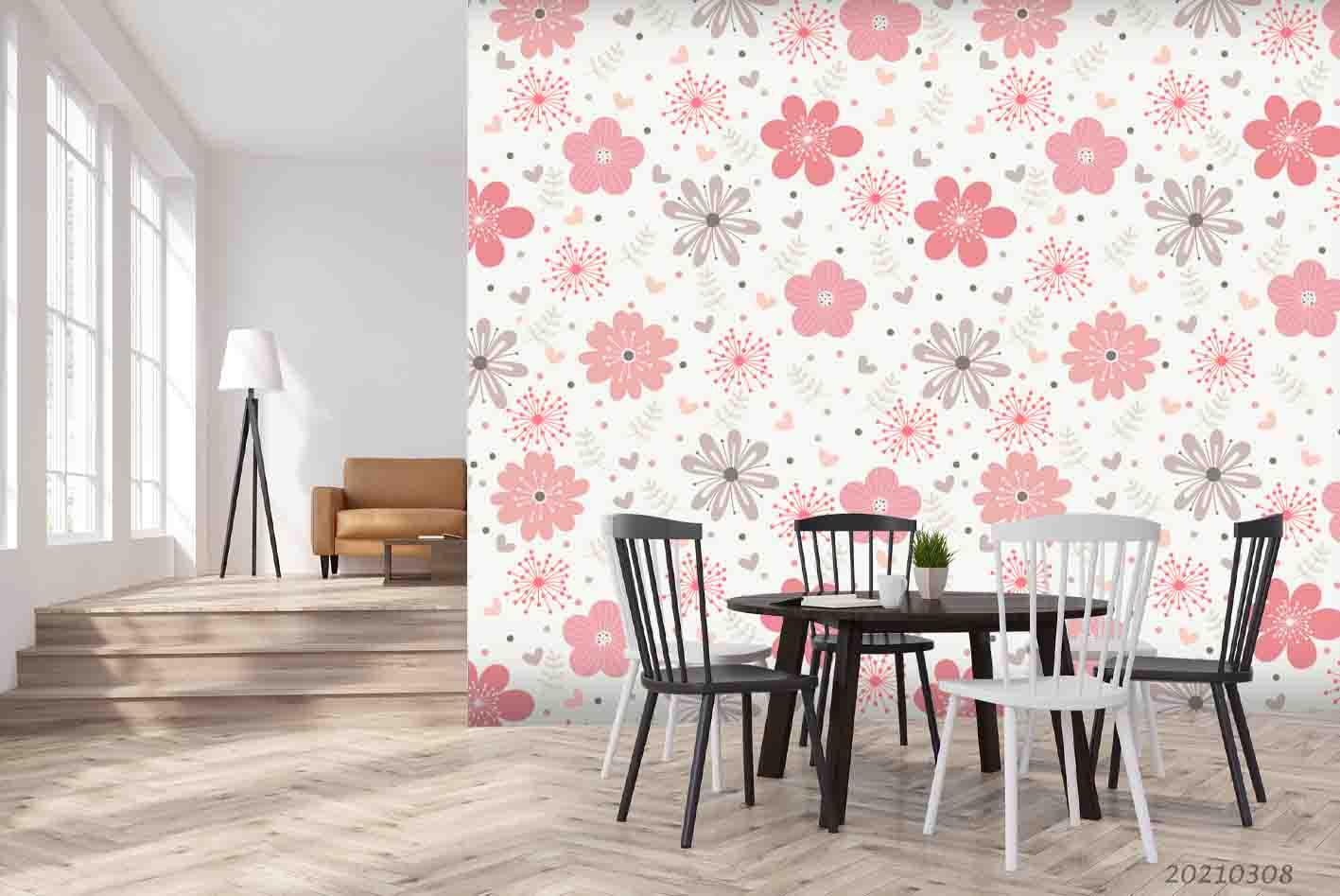 3D Watercolor Pink Floral Pattern Wall Mural Wallpaper LQH 103- Jess Art Decoration
