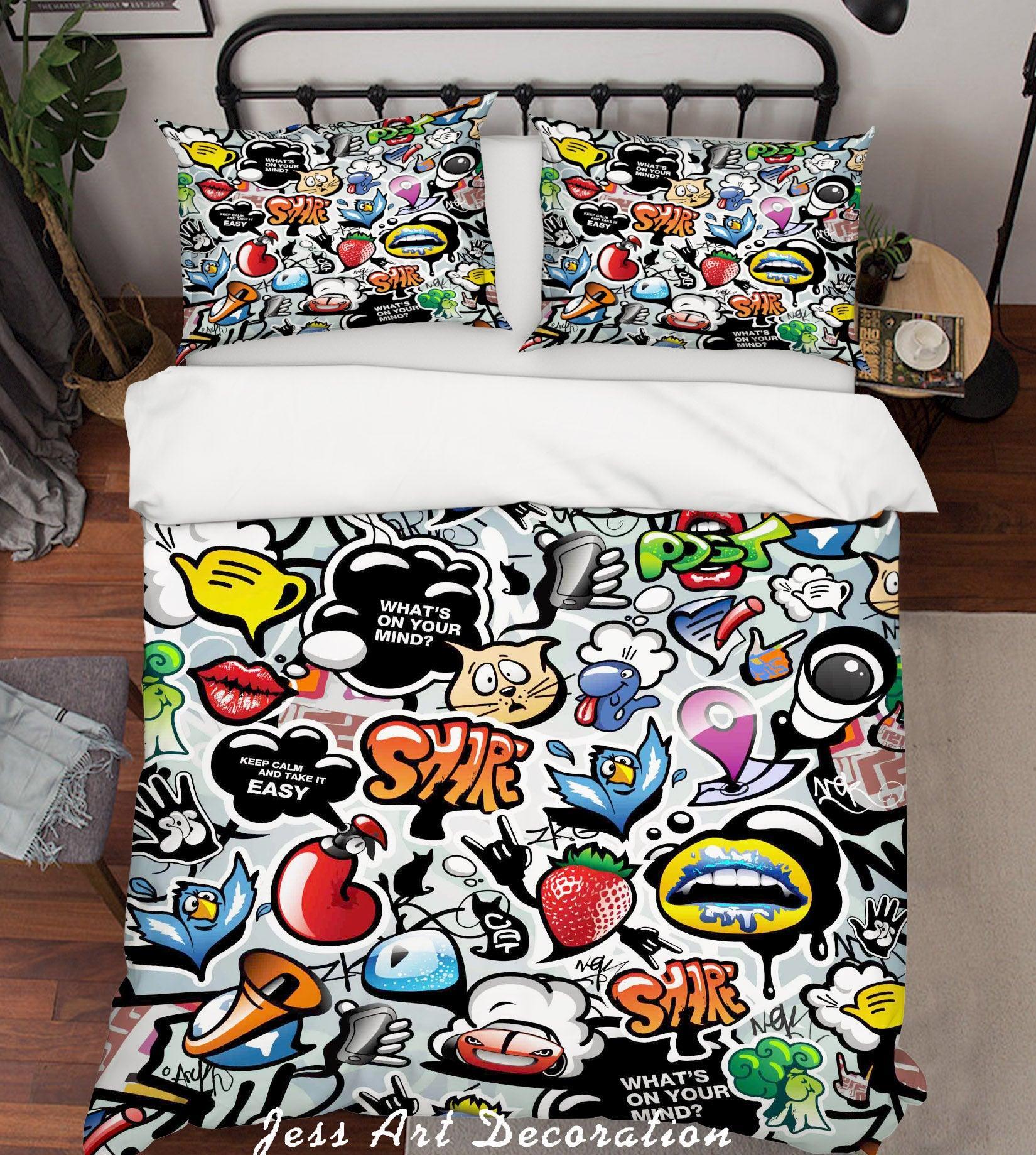 3D Graffiti Colorful Strawberry Lip Quilt Cover Set Bedding Set Duvet Cover Pillowcases LXL- Jess Art Decoration