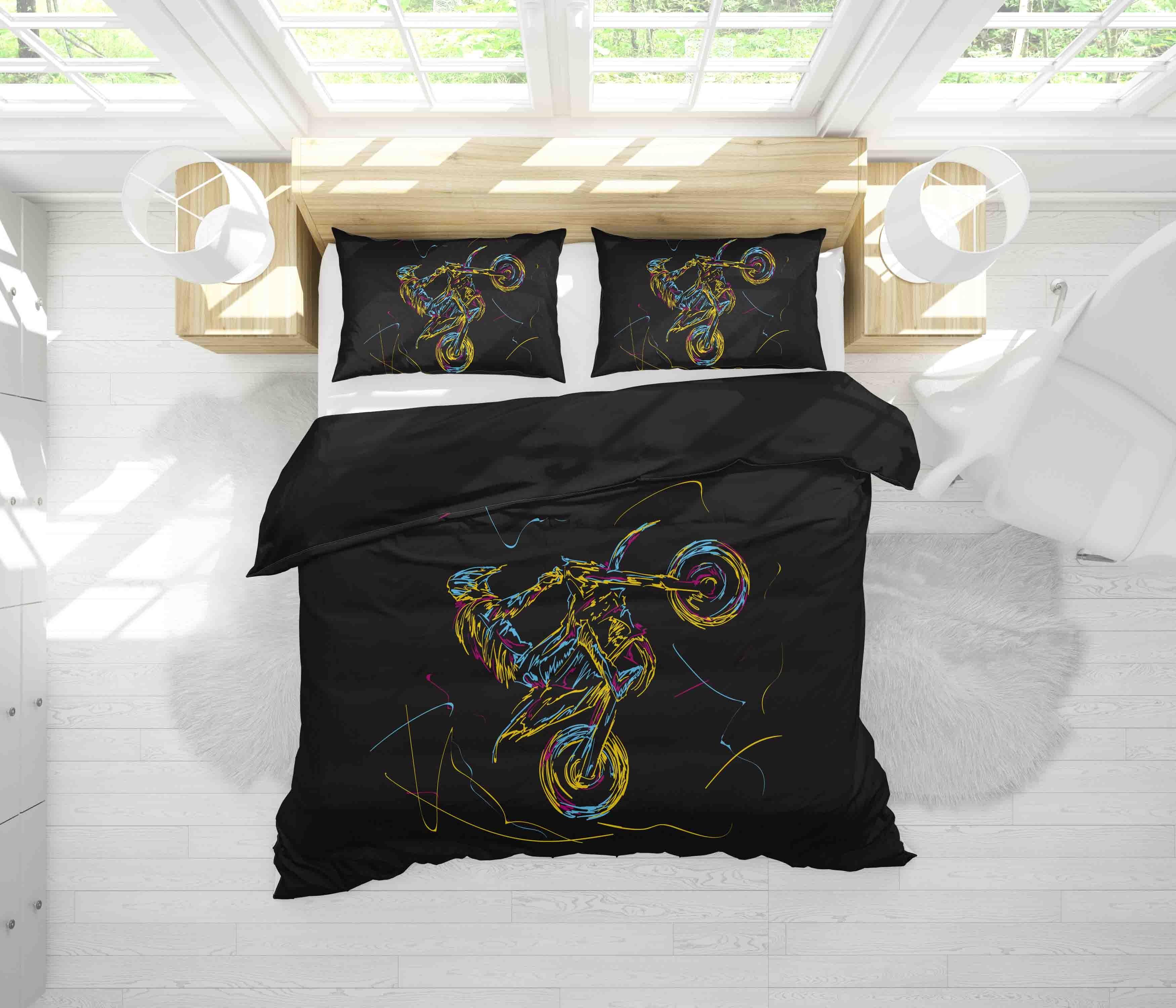 3D Abstract Colorful Motorcycle Quilt Cover Set Bedding Set Pillowcases LQH A003- Jess Art Decoration