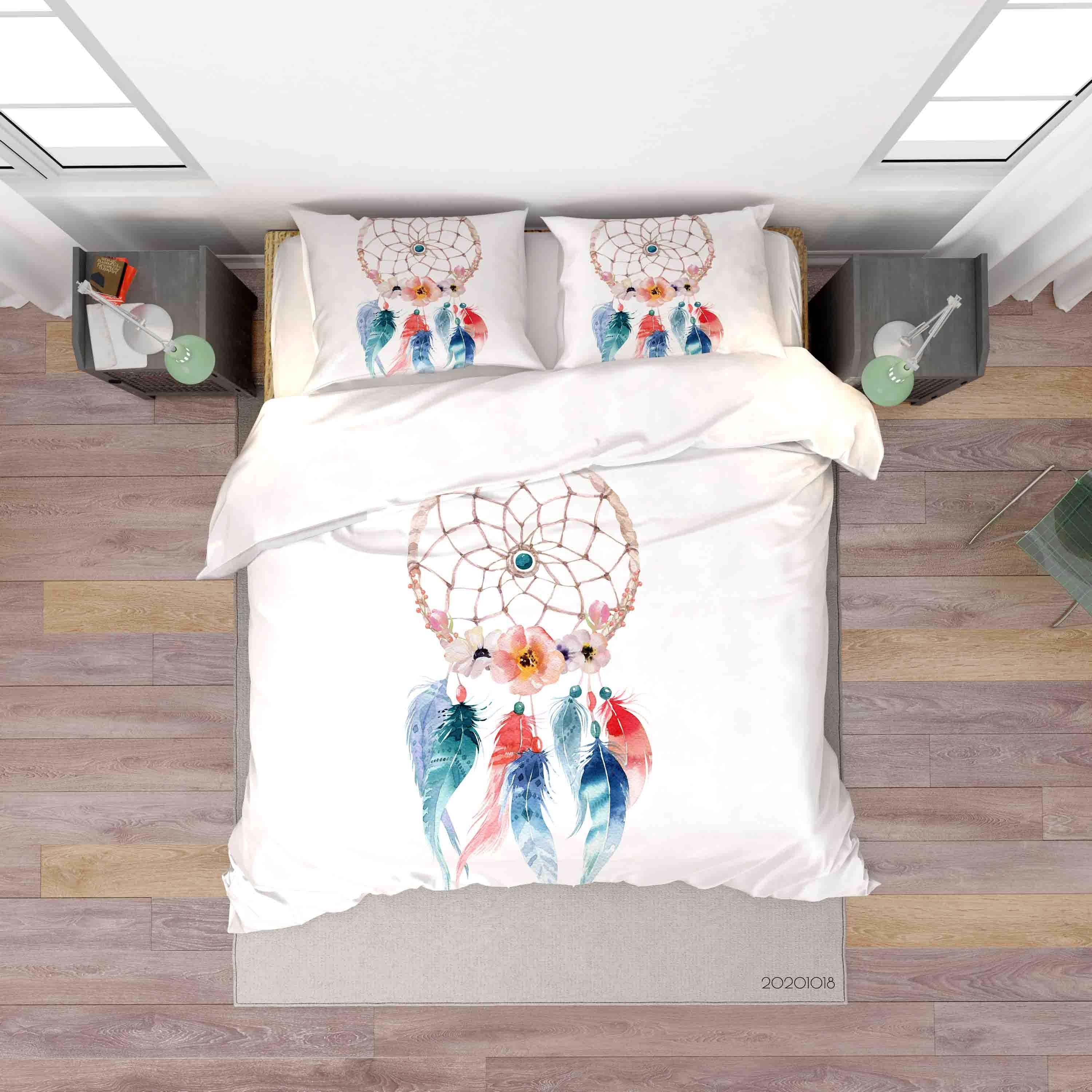 3D Watercolor Dream Catcher Feather Quilt Cover Set Bedding Set Duvet Cover Pillowcases WJ 9749- Jess Art Decoration